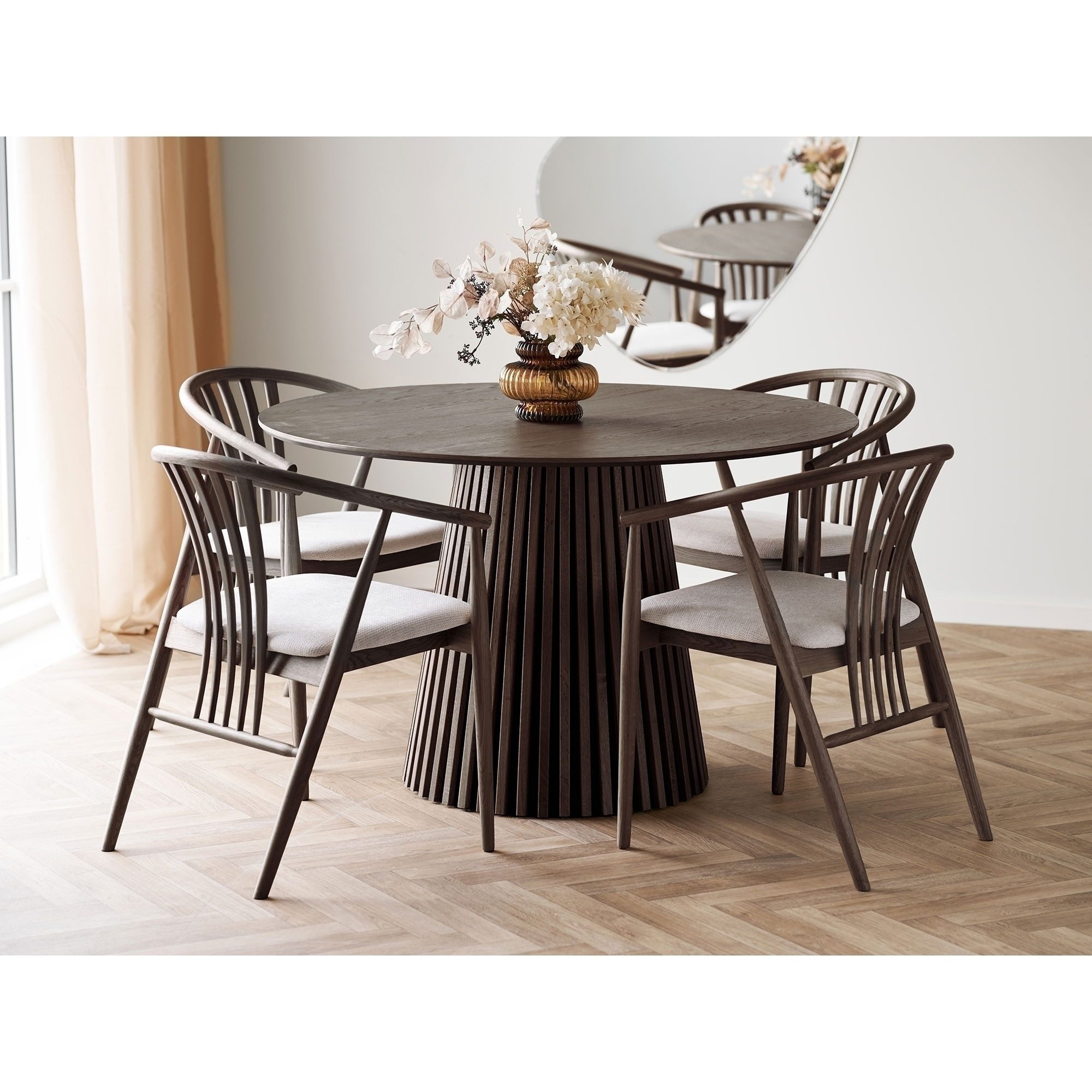 freiraum Säulen-Esstisch Osaka, in Geräuchert, Eichenfurnier, MDF - 75x120cm (HxD)