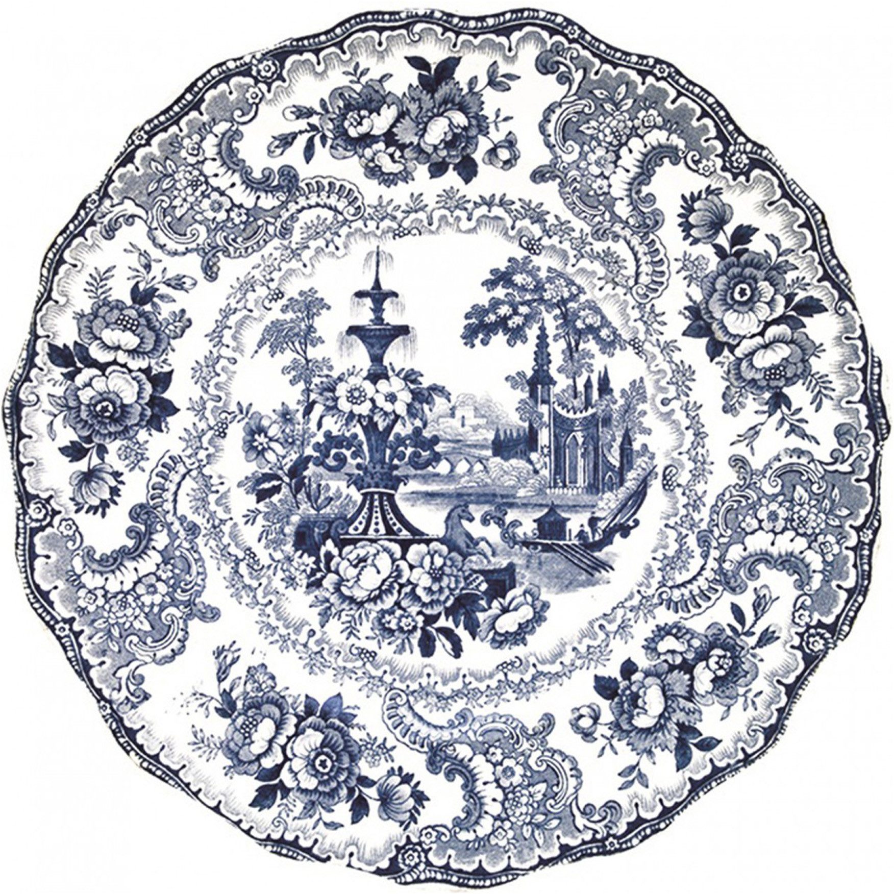 More2Home Designteppich Luxusteppich MondiArt, ROYAL BLUE, Delfter Muster blau-weiß