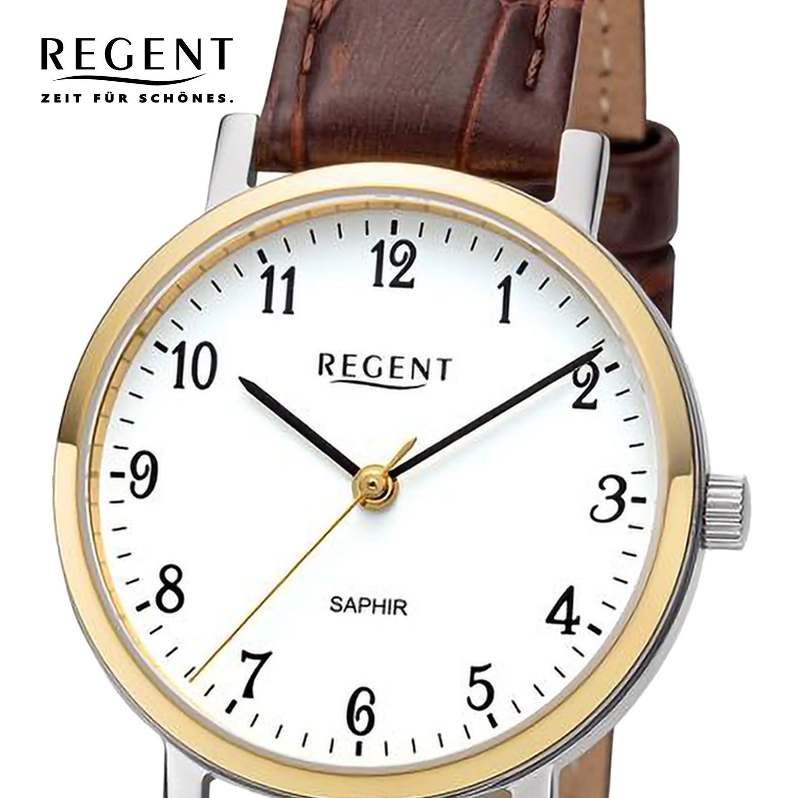 Regent Quarzuhr Regent Damen Armbanduhr Analog, (Analoguhr), Damen Armbanduhr rund, extra groß (ca. 30mm), Lederarmband