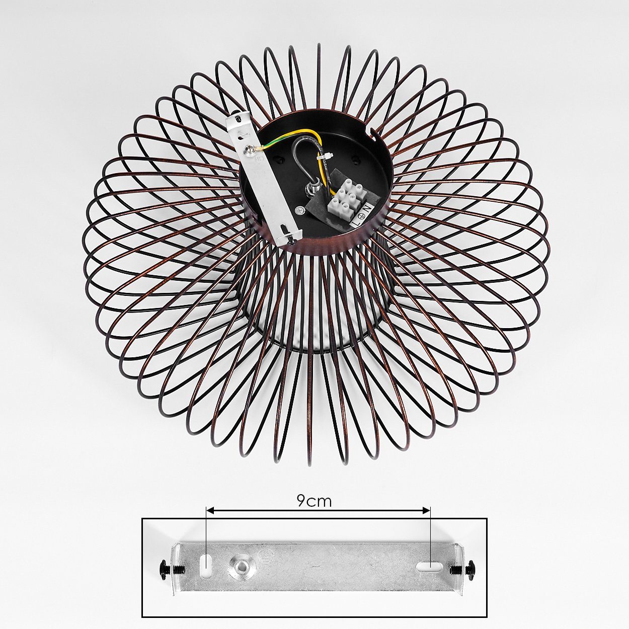 hofstein Deckenleuchte »Pieris« runde Deckenlampe aus Metall in Schwarz/Kupfer, ohne Leuchtmittel, E27, Retro-Leuchte mit Lichteffekt durch Gitter-Optik – Bild 5 von 5