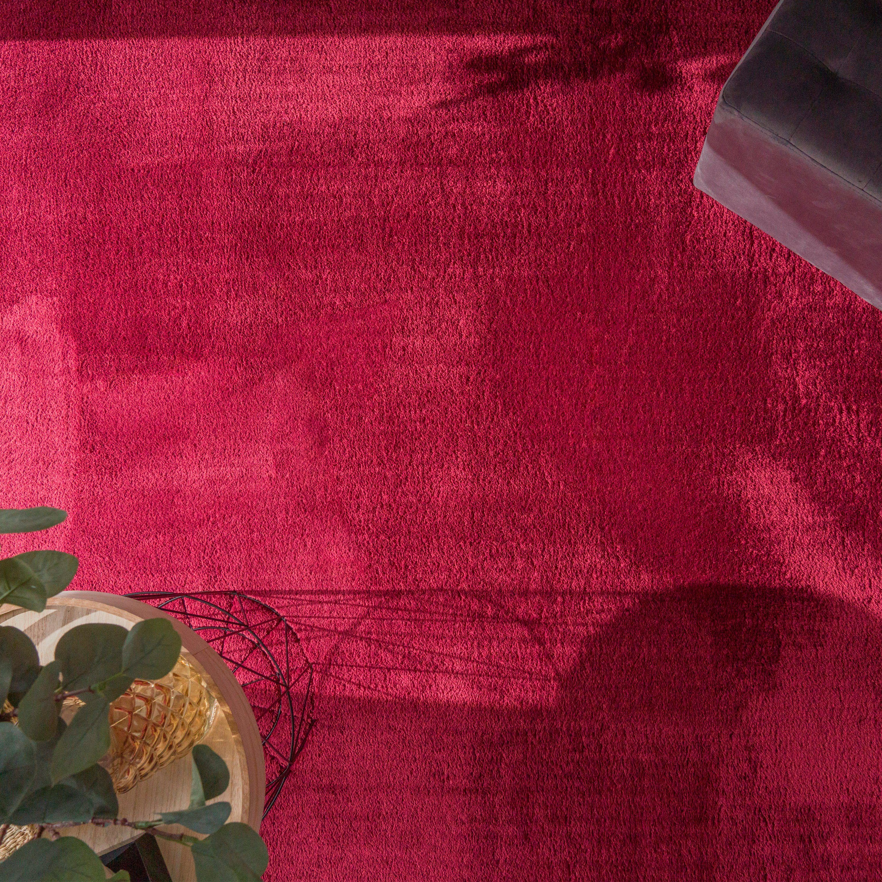 Teppich Cadiz 630, Paco Home, weich, erhältlich als Uni-Farben, rot Läufer besonders 22 rechteckig, Höhe: waschbar, auch mm
