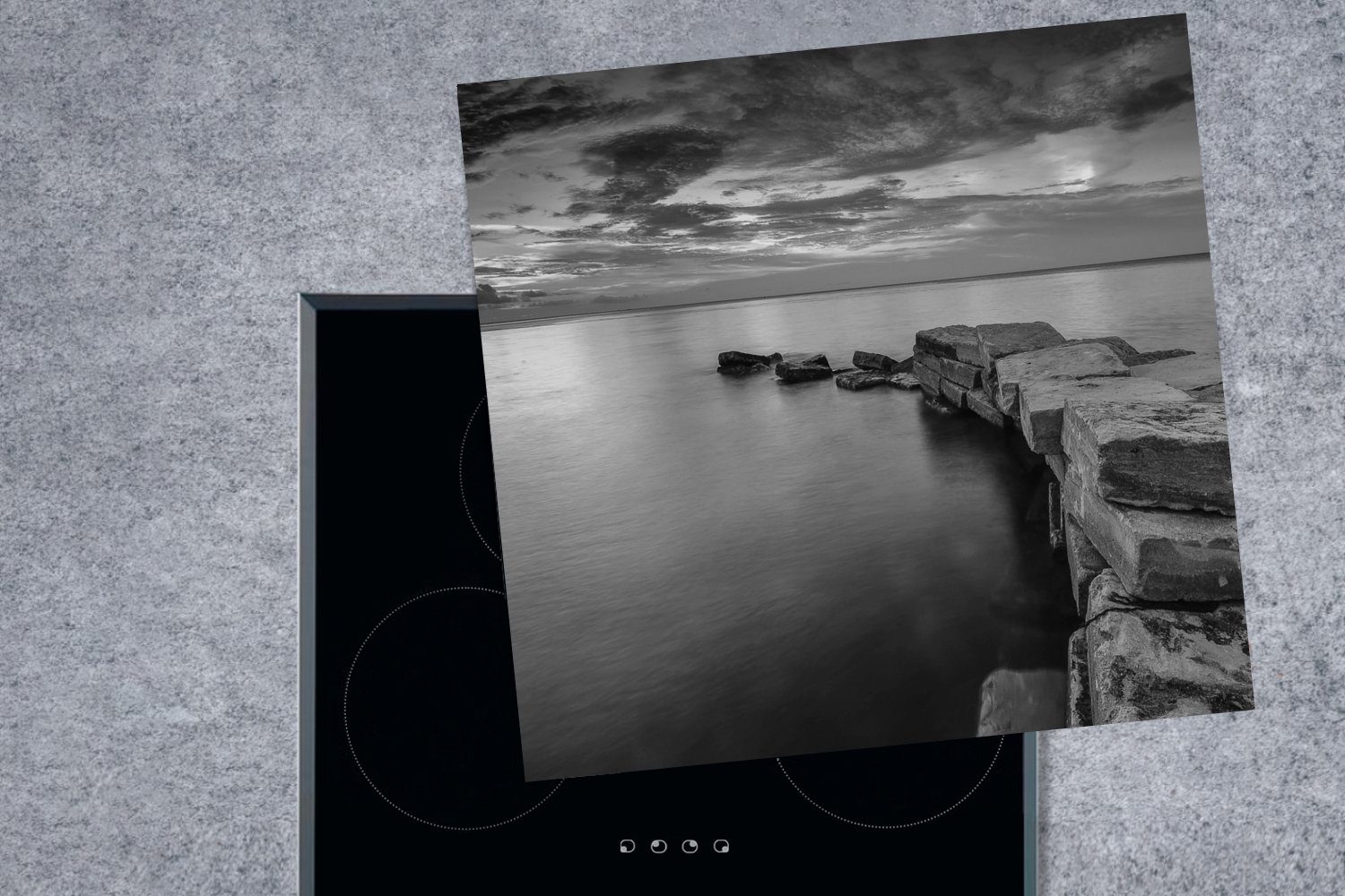 Ceranfeldabdeckung, Herdblende-/Abdeckplatte Steinweg Meer, Arbeitsplatte Vinyl, für (1 küche MuchoWow tlg), zum 78x78 cm,