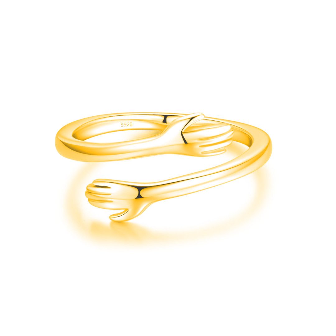 Lisandra Scott Silberring Umarmungsring in 925 Silber und Gold I Ring Liebesbotschaft Geschenk, Symbol für Zuneigung – Silberring mit kunstvollem Umarmungsdesign