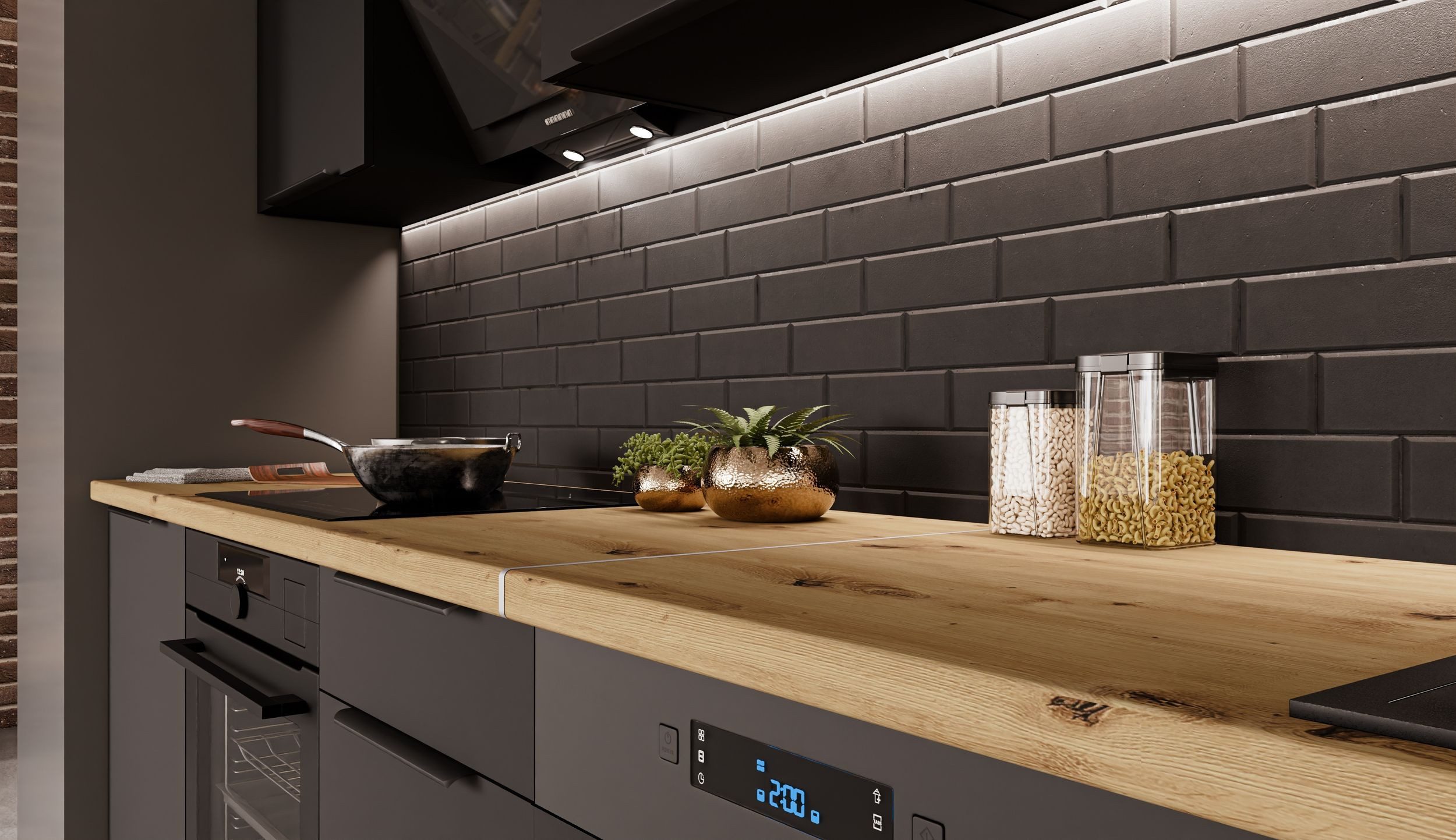 Küche Siena Basic 280cm - Schwarz Matt Einbauküchenzeile