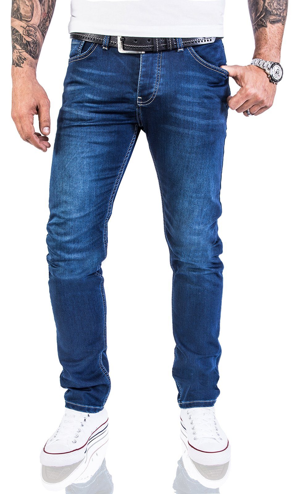 Rock Creek Slim-fit-Jeans Herren Jeans Slim Fit Blau M21 Denim Blue