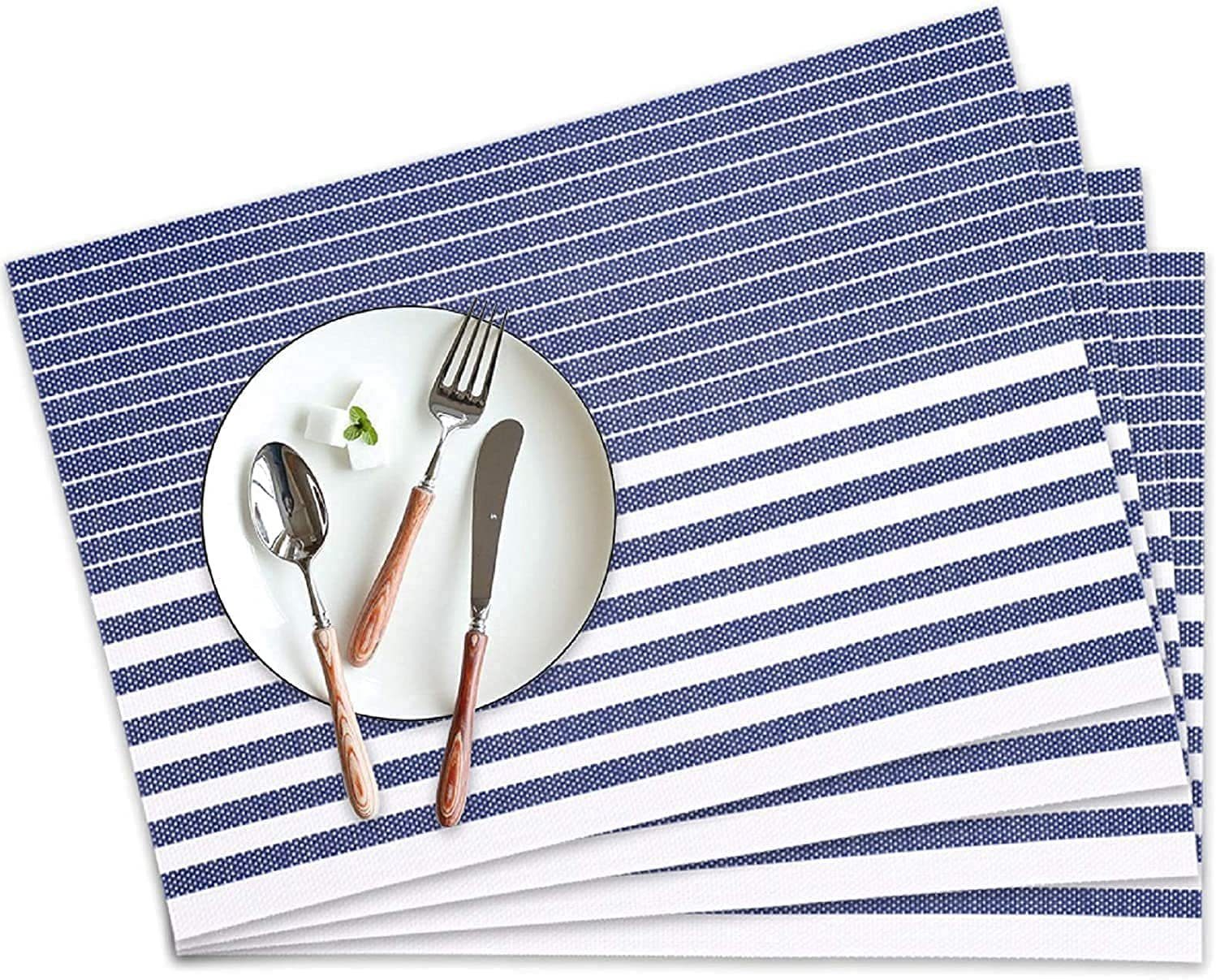 Blaue Platzsets, Tischläufer PVC Tischsets Satz zggzerg Streifen von 6 Hitzebeständig