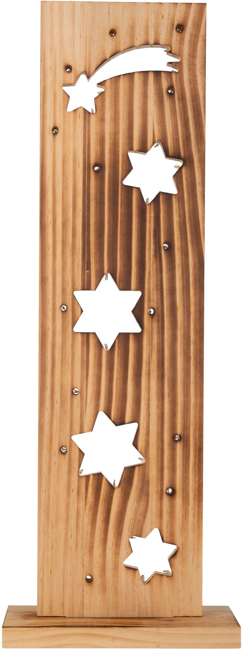 näve LED Dekoobjekt Sterne, Weihnachtsdeko aus Holz, Timerfunktion, LED fest integriert, Warmweiß, Holz-Stehleuchte, Höhe ca. 60 cm, Batteriebetrieben