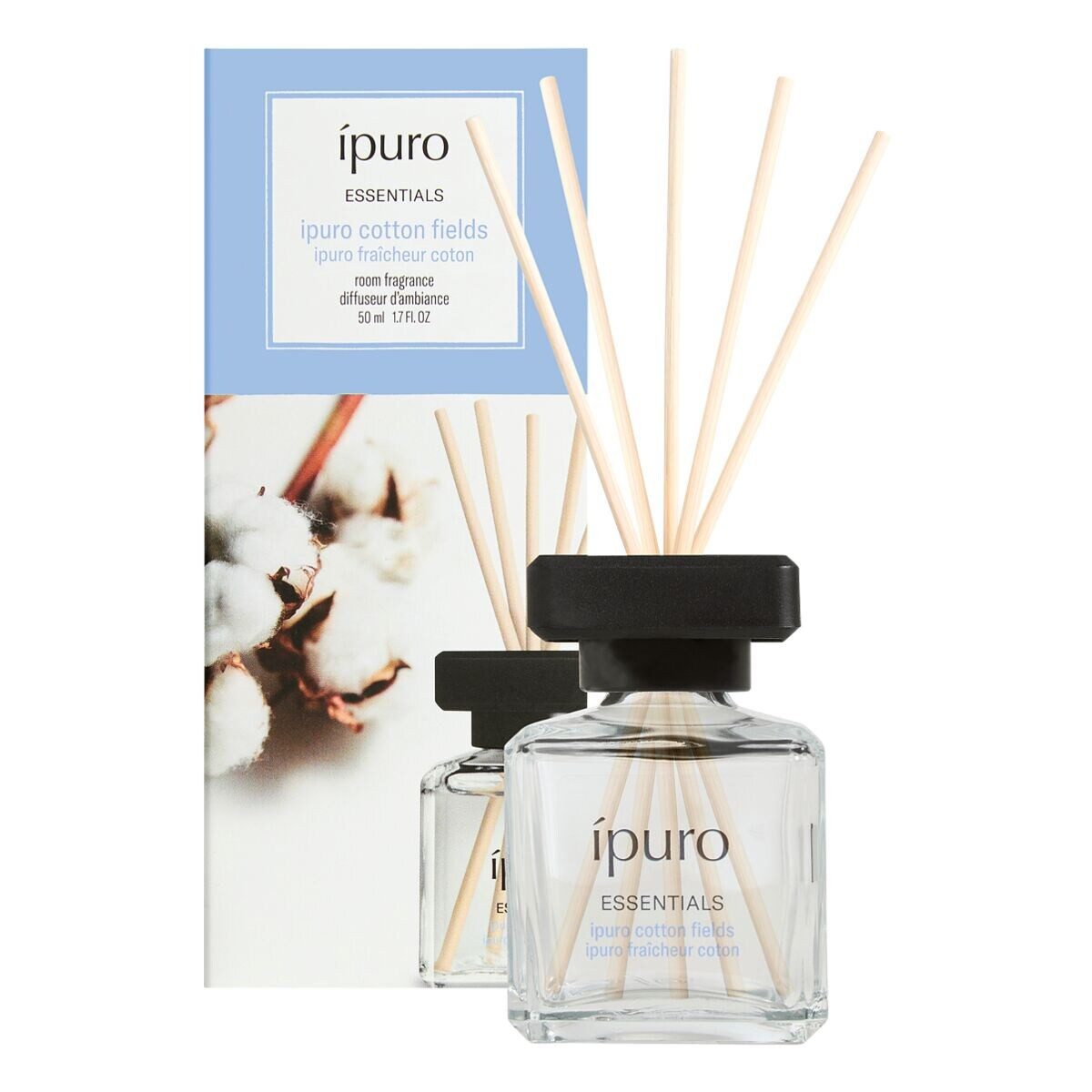 IPURO Raumduft cotton fields, 50 ml, Glasflakon mit Rattan-Holzstäbchen