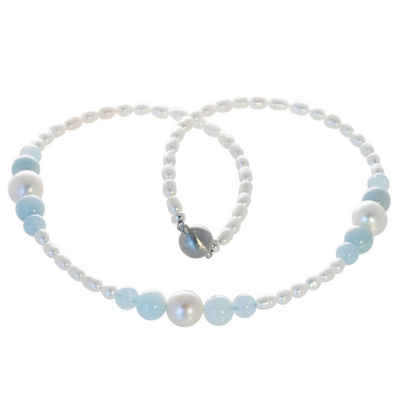 Bella Carina Perlenkette Kette Aquamarin und Zucht Perlen, Aquamarin und Süßwasser Perlen