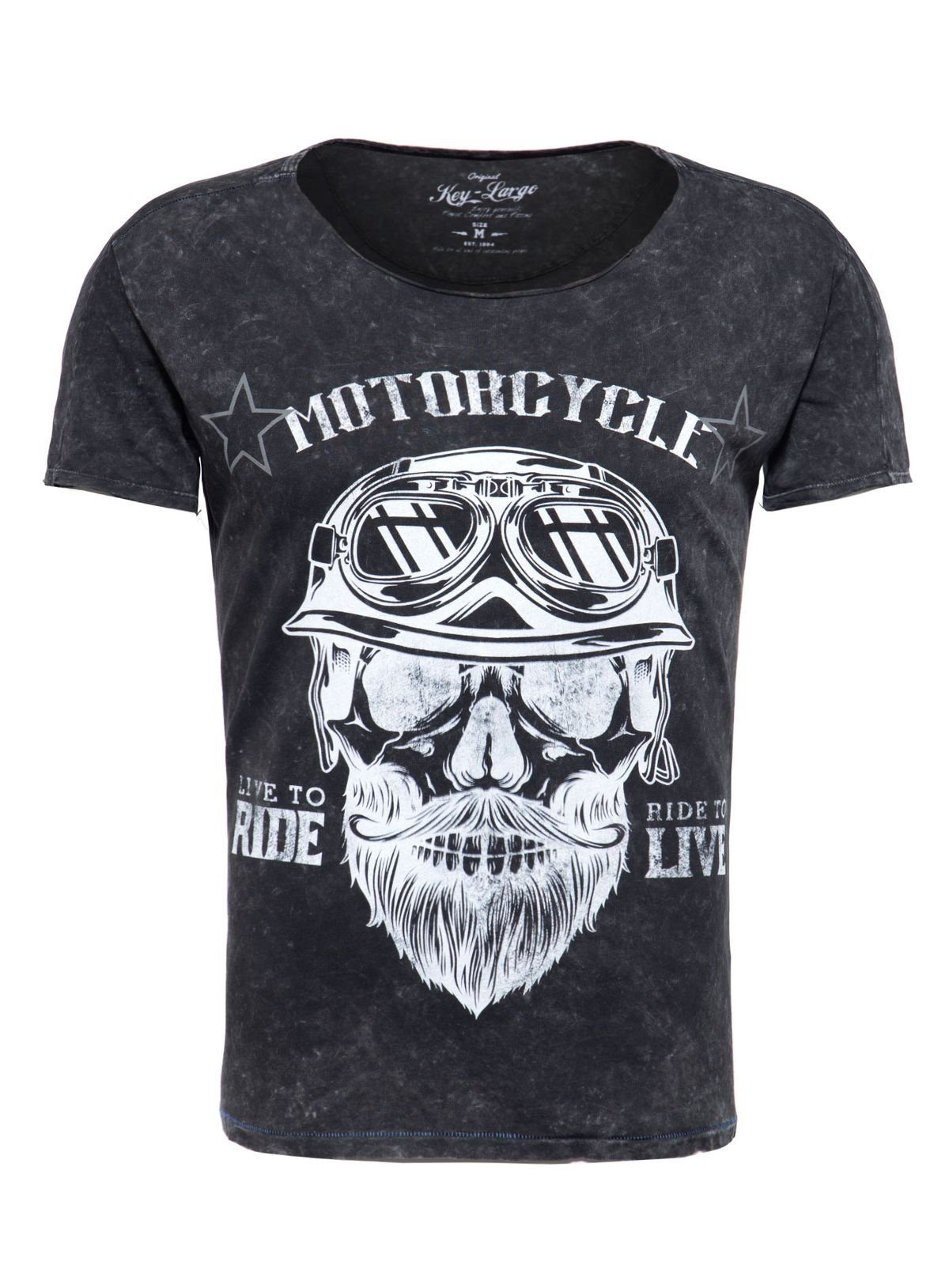 Key Largo T-Shirt für Herren Bearded Biker Skull Print Motiv vintage Look MT00203 Rundhalsauschnitt bedruckt kurzarm slim fit
