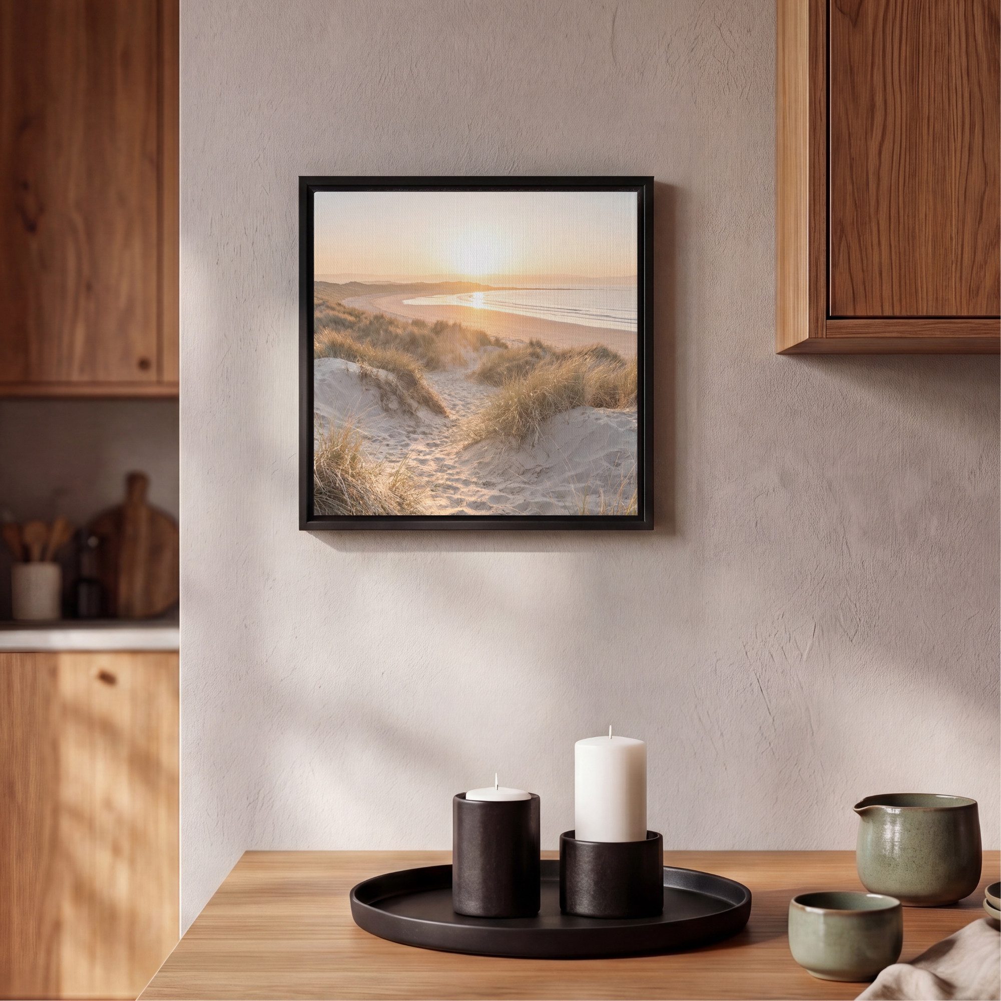 OneMillionCanvasses® Leinwandbild mit Rahmen - Dünen - Strand - Meer, Fotodruck (1 St), Leinwand Bilder Klein, Wand Dekoration Aesthetic 20x20cm – Bild 2 von 5
