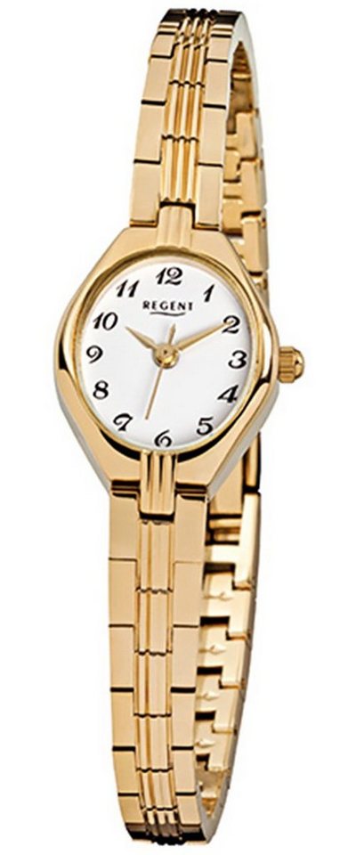 ionenplattiert gold Regent (ca. Quarzuhr Regent Analog 18x22mm), Edelstahl, Armbanduhr Damen F-303, Damen-Armbanduhr klein oval,