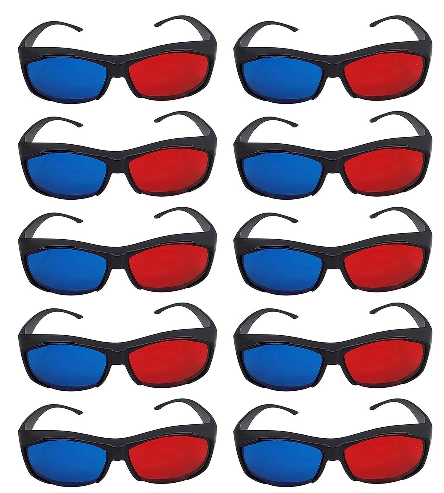 TPFNet 3D-Brille Anaglyphenbrille Rot/Cyan 3D Brille zum Ansehen von Filmen, 3D Kino Brille - Material: Kunststoff - Farbe: Schwarz - 10 Stück | 3D-Brillen