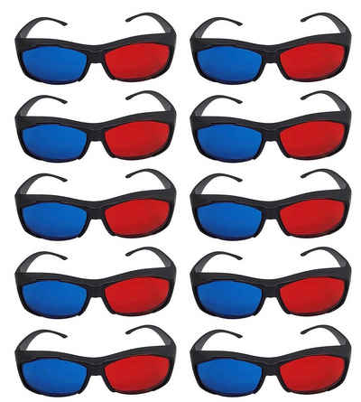 TPFNet 3D-Brille Anaglyphenbrille Rot/Cyan 3D Brille zum Ansehen von Filmen, 3D Kino Brille - Material: Kunststoff - Farbe: Schwarz - 10 Stück