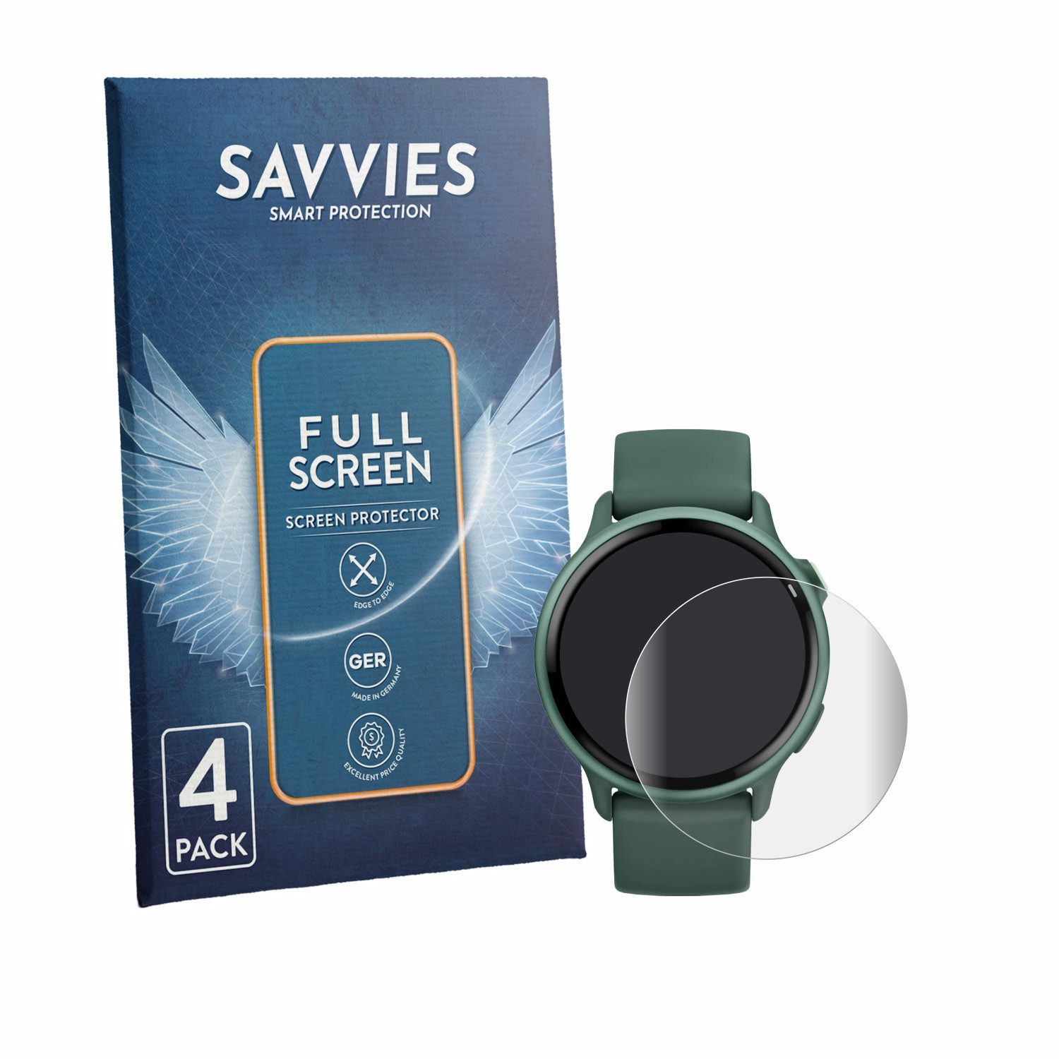 Savvies Displayschutzfolie Fullscreen Schutzfolie für Garmin vivoactive 6, 4 Stück, Displayschutz Folie Fullcover Klar Transparent