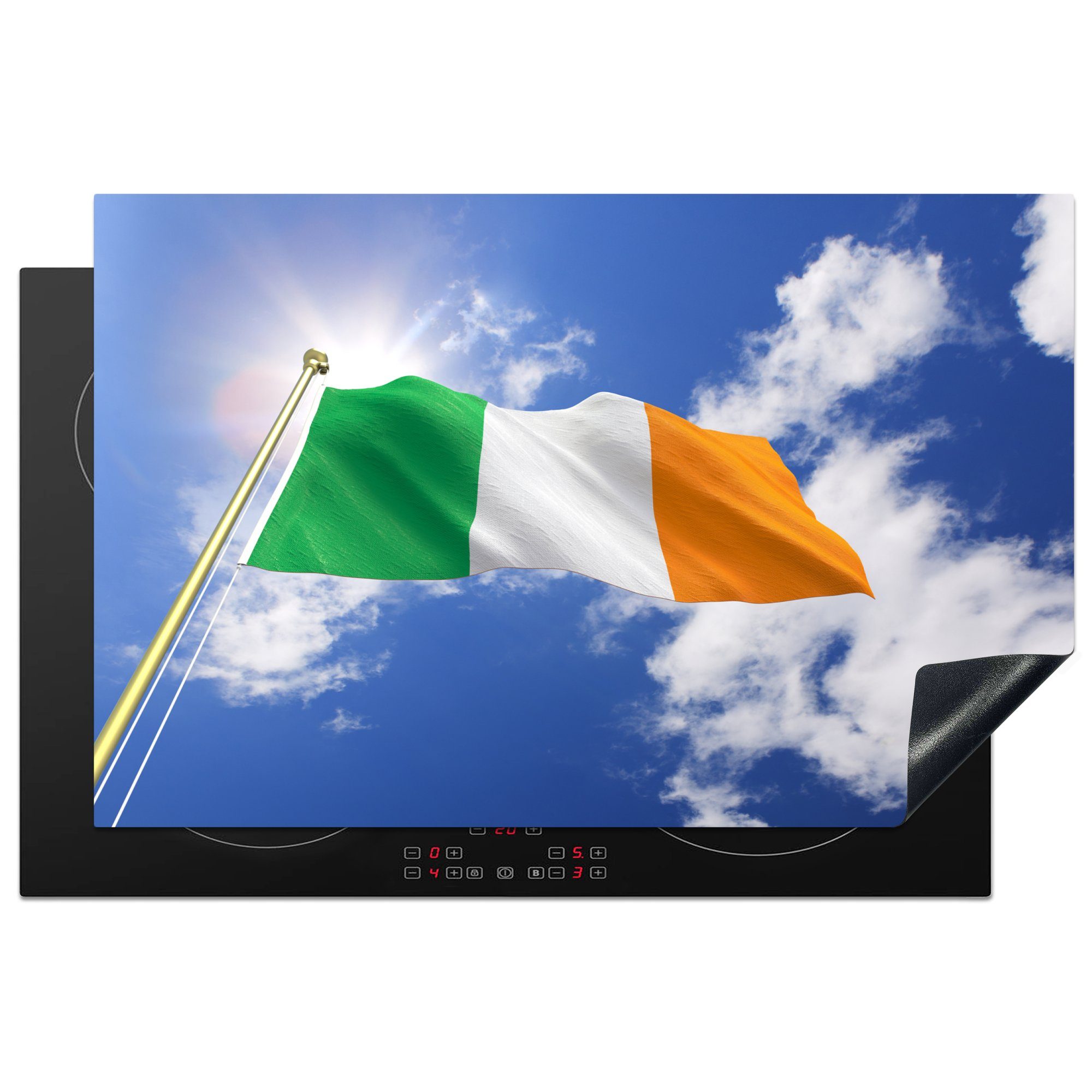 MuchoWow Herdblende-/Abdeckplatte Die Flagge von Irland an einem sonnigen Nachmittag, Vinyl, (1 tlg), 81x52 cm, Induktionskochfeld Schutz für die küche, Ceranfeldabdeckung