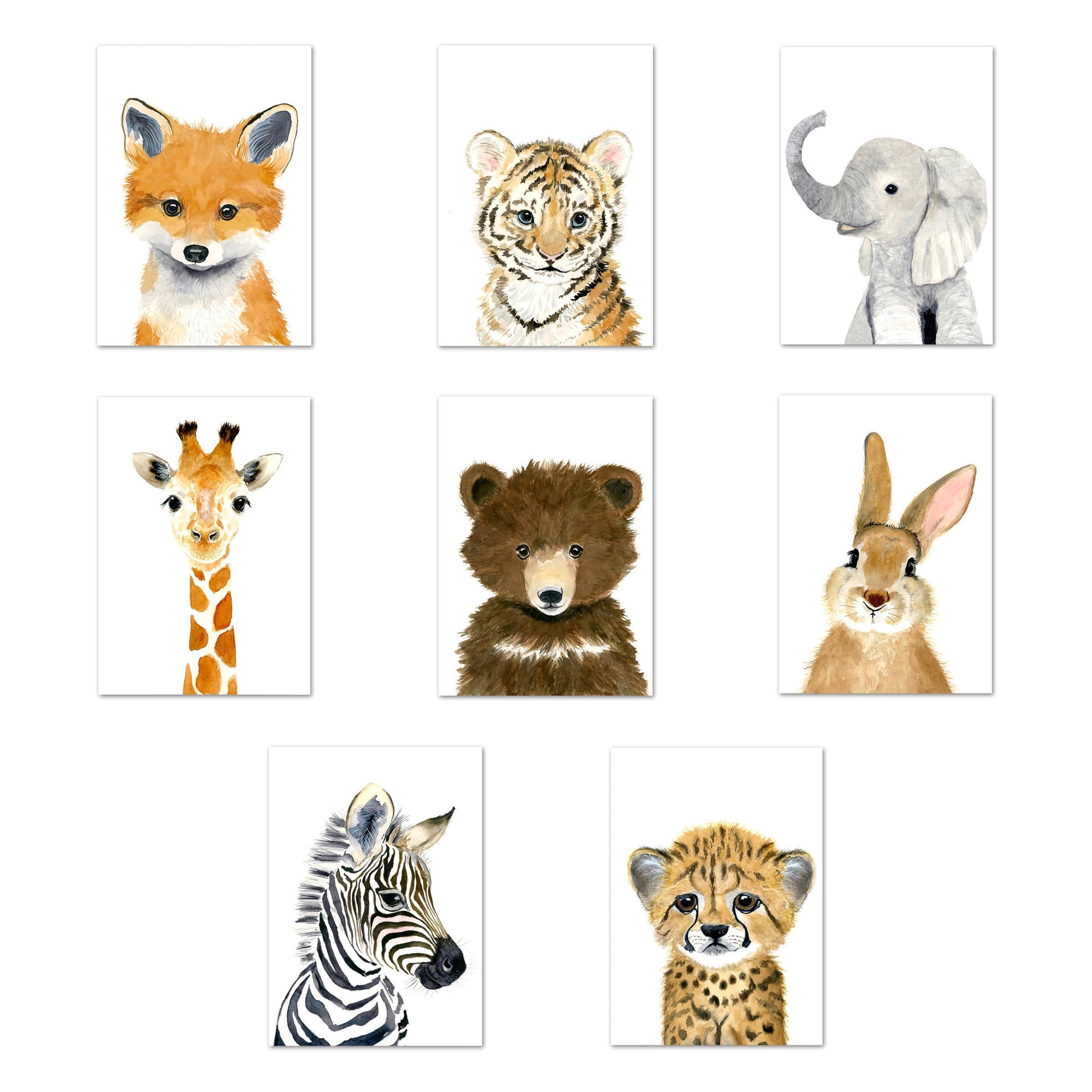 JUSTGOODMOOD Poster Kinderzimmer Tiere Fuchs Elefant Bär Hase Zebra Kinderzimmer Bilder Wa, Hase (1 St)