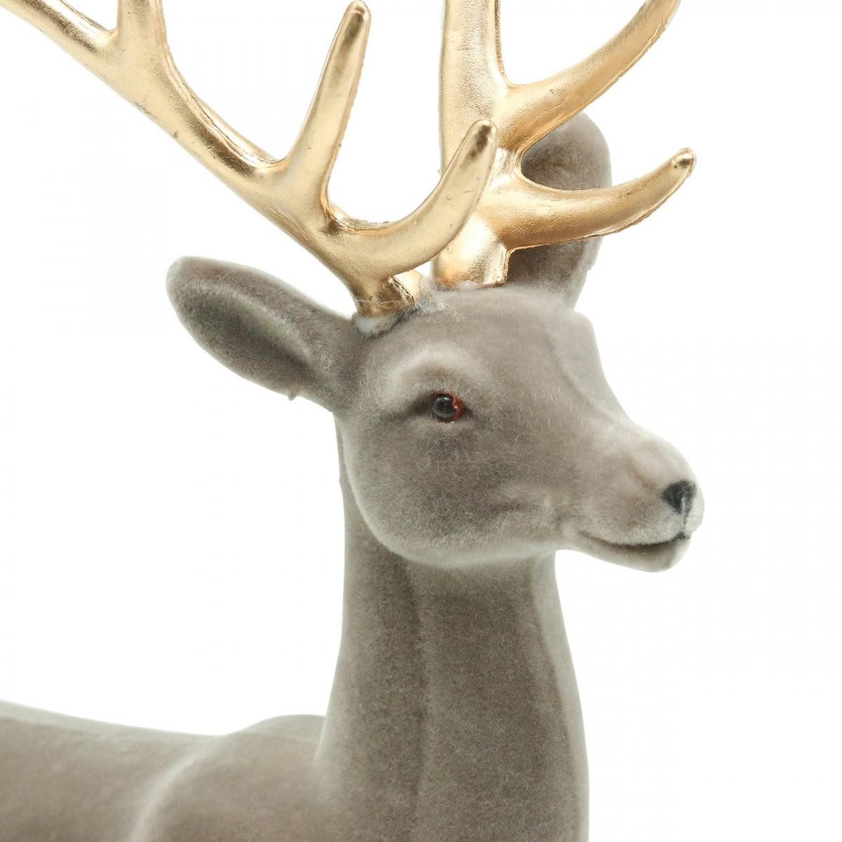 Florists Products Weihnachtsmann Beflockte Dekofigur Hirsch in Grau mit Goldenem Geweih