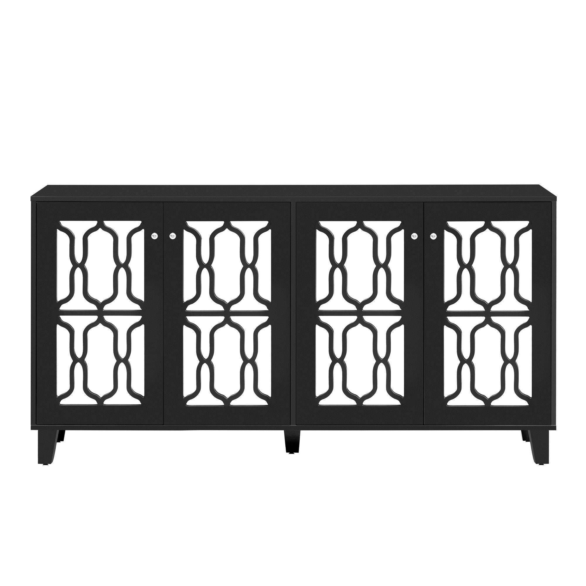 Merax Sideboard mit Spiegelelementen und geometrischem Trellis-Muster, Kommode mit Spiegelfront,Anrichte,B/H/T: 160/84/40cm