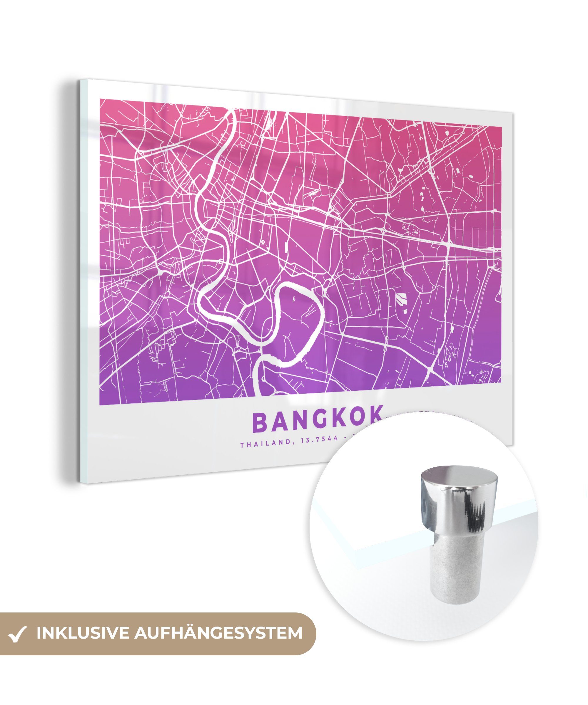 MuchoWow Acrylglasbild Bangkok - Thailand - Stadtplan, (1 St), Acrylglasbilder Wohnzimmer & Schlafzimmer