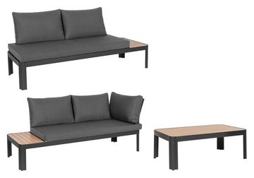 Bizzotto Gartenlounge-Set mit Loungetisch, NARELLE, Aluminiumgestell, (3-tlg), Anthrazit, Holzoptik, mit Polsterauflagen