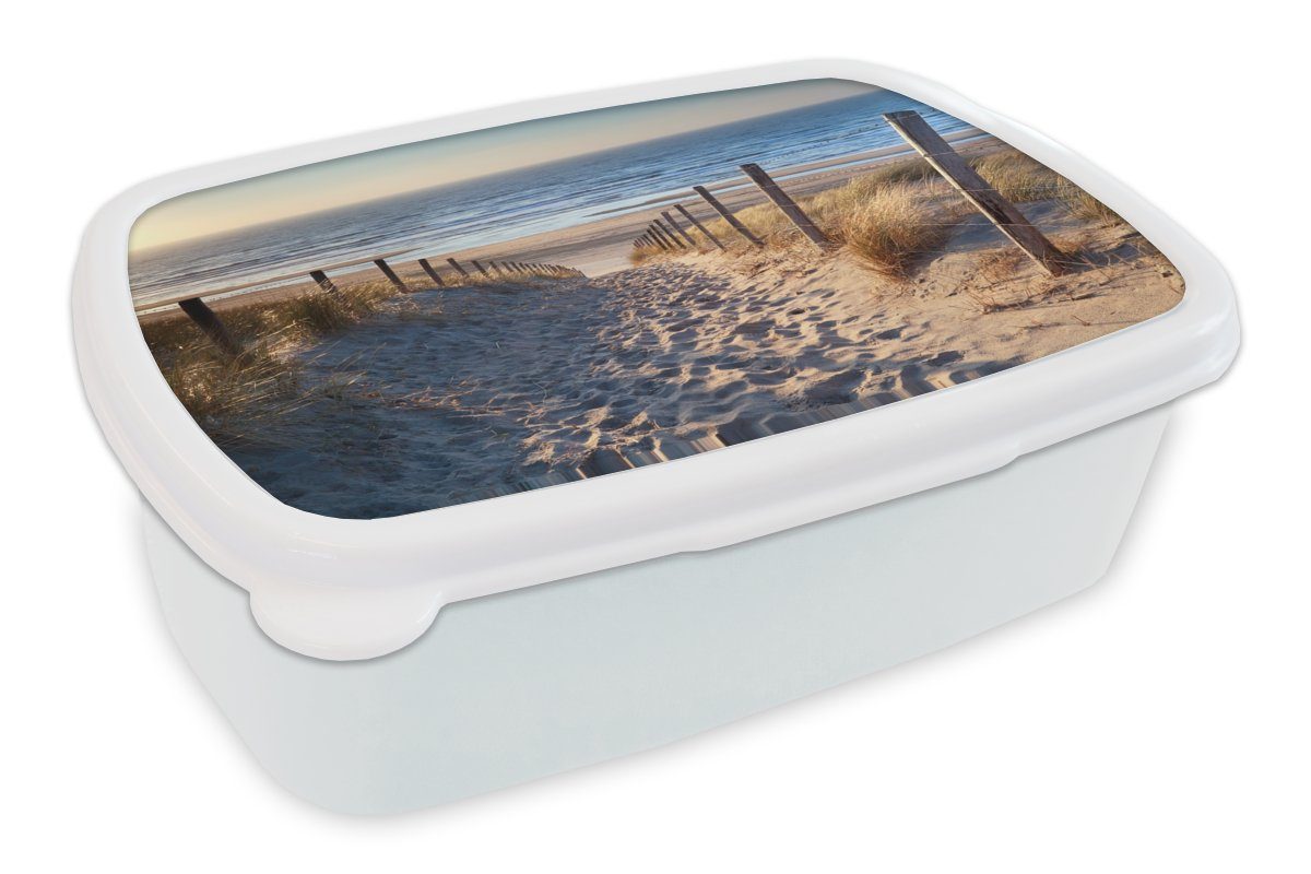 MuchoWow Lunchbox Sand - Strand - Düne - Meer - Sommer, Kunststoff, (2-tlg), Brotbox für Kinder und Erwachsene, Brotdose, für Jungs und Mädchen weiß
