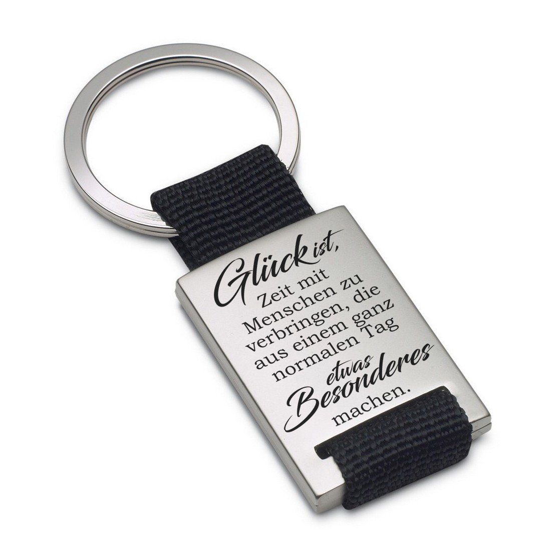 Lieblingsmensch Schlüsselanhänger Glück ist, Zeit mit Menschen zu verbringen - ein tolles Geschenk (Schlüsselanhänger mit Gravur, inklusive Schlüsselring), Robuste und filigrane Lasergravur