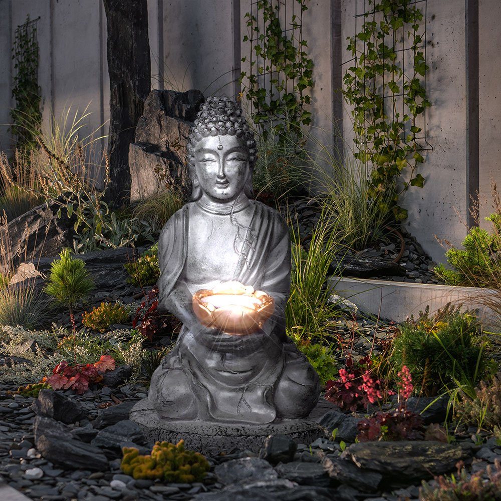 etc-shop LED Dekofigur, LED-Leuchtmittel Kunststoff fest Leuchte Buddha Solarlampe verbaut, beleuchtete Skulptur LED Lampe