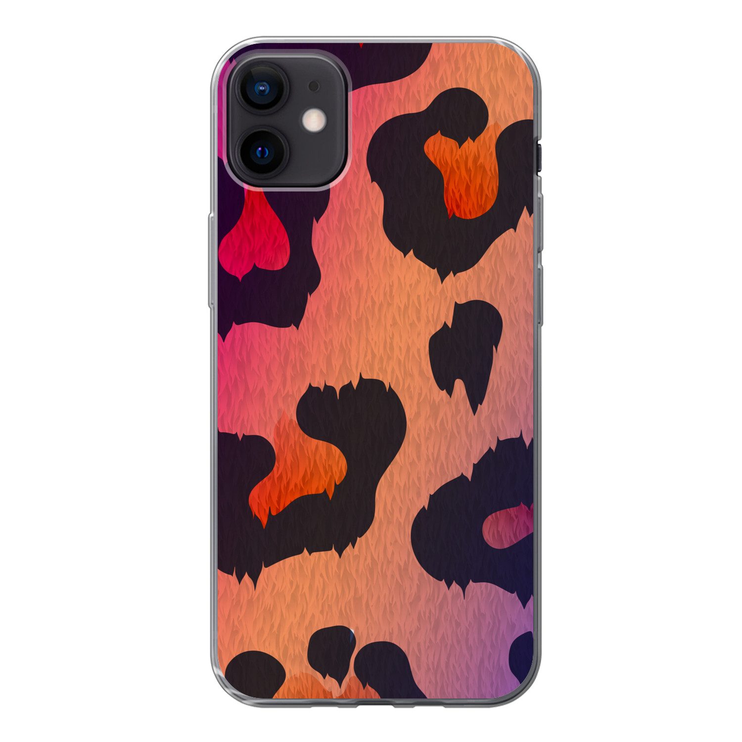 MuchoWow Handyhülle für Apple iPhone 12 mini Pantherdruck - Rosa - Lila - Orange, Smartphone-Bumper, Print, Handy Schutzhülle Dünn