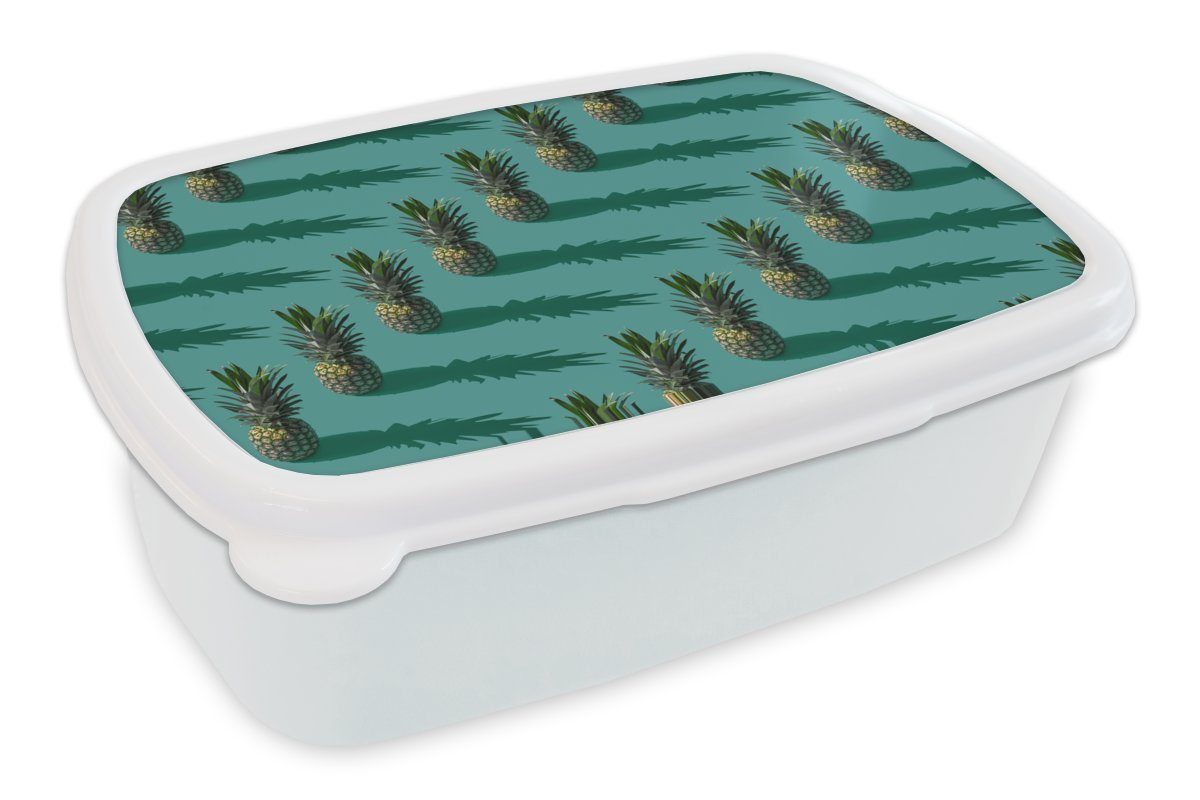 MuchoWow Lunchbox Sommer - Ananas - Blau, Kunststoff, (2-tlg), Brotbox für Kinder und Erwachsene, Brotdose, für Jungs und Mädchen weiß | Lunchboxen
