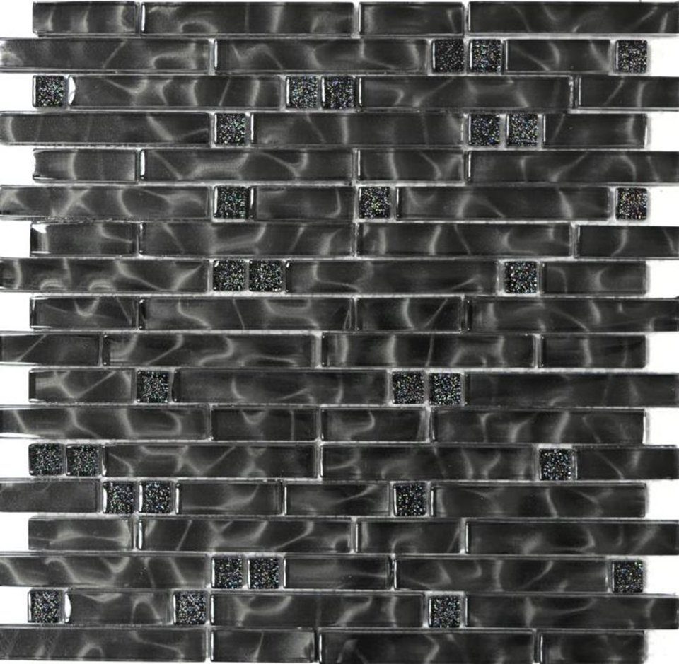 Mosani Mosaikfliesen Glasmosaik Mosaikfliesen Crystal glänzend 10 Matten schwarz 