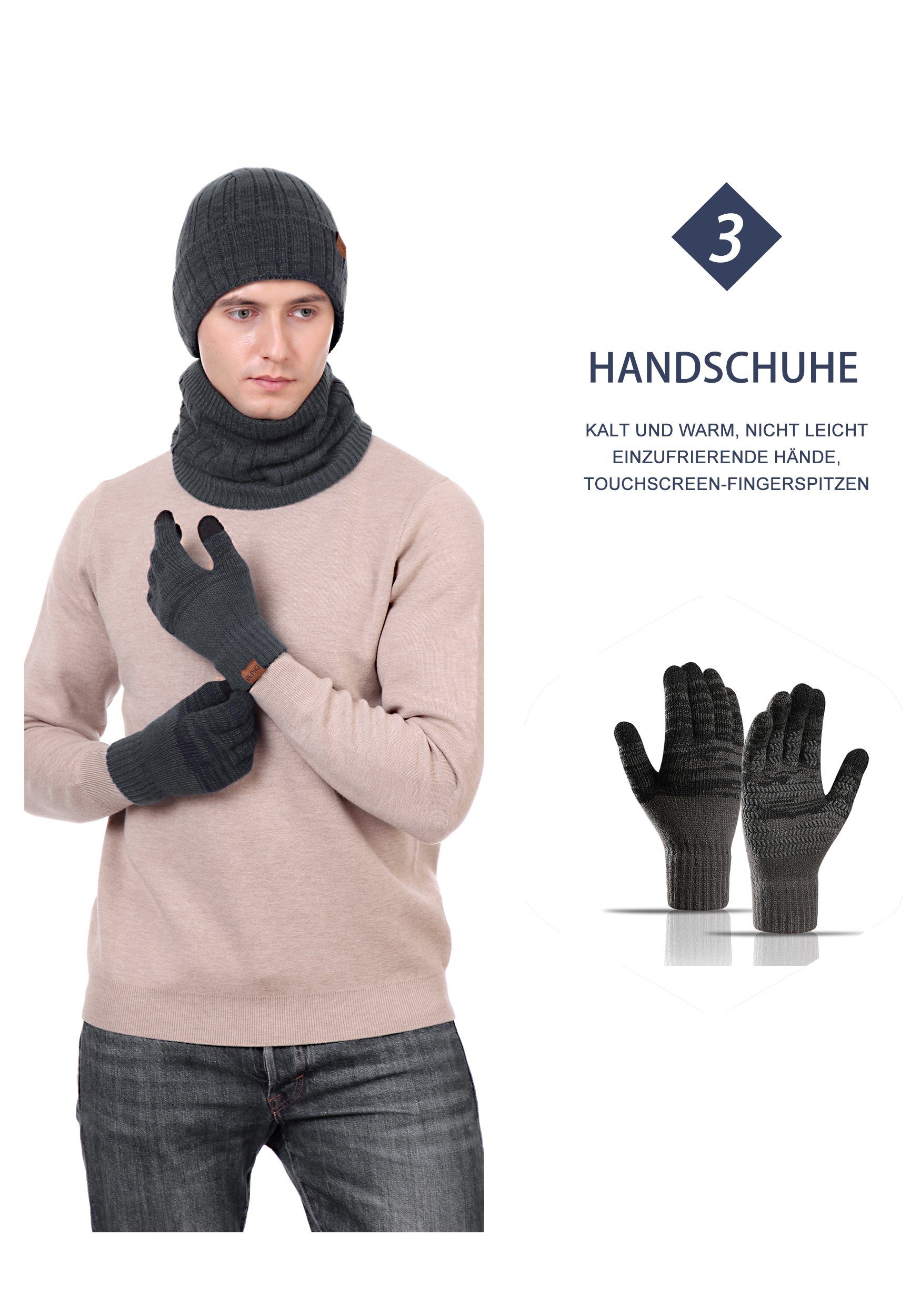 Schal Handschuhe & Schal Grau Set Mütze MAGICSHE