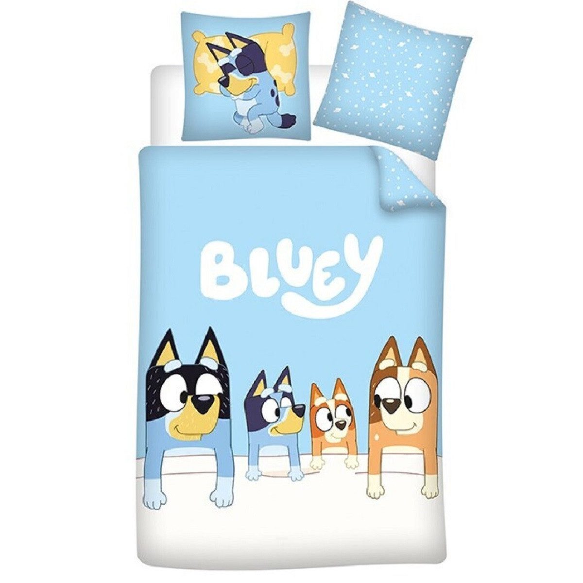 Bluey Kinderbettwäsche 2-teiliges Bettwäsche-Set – Decken- und Kissenbezug 140x200 + 65x65 cm, 2 teilig
