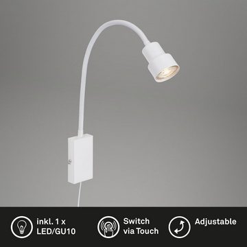Briloner Leuchten LED Wandleuchte 2085-016, LED wechselbar, Warmweiß, weiß, flexibler Arm, inkl. Touchfunktion, inkl. 1xLED/GU10