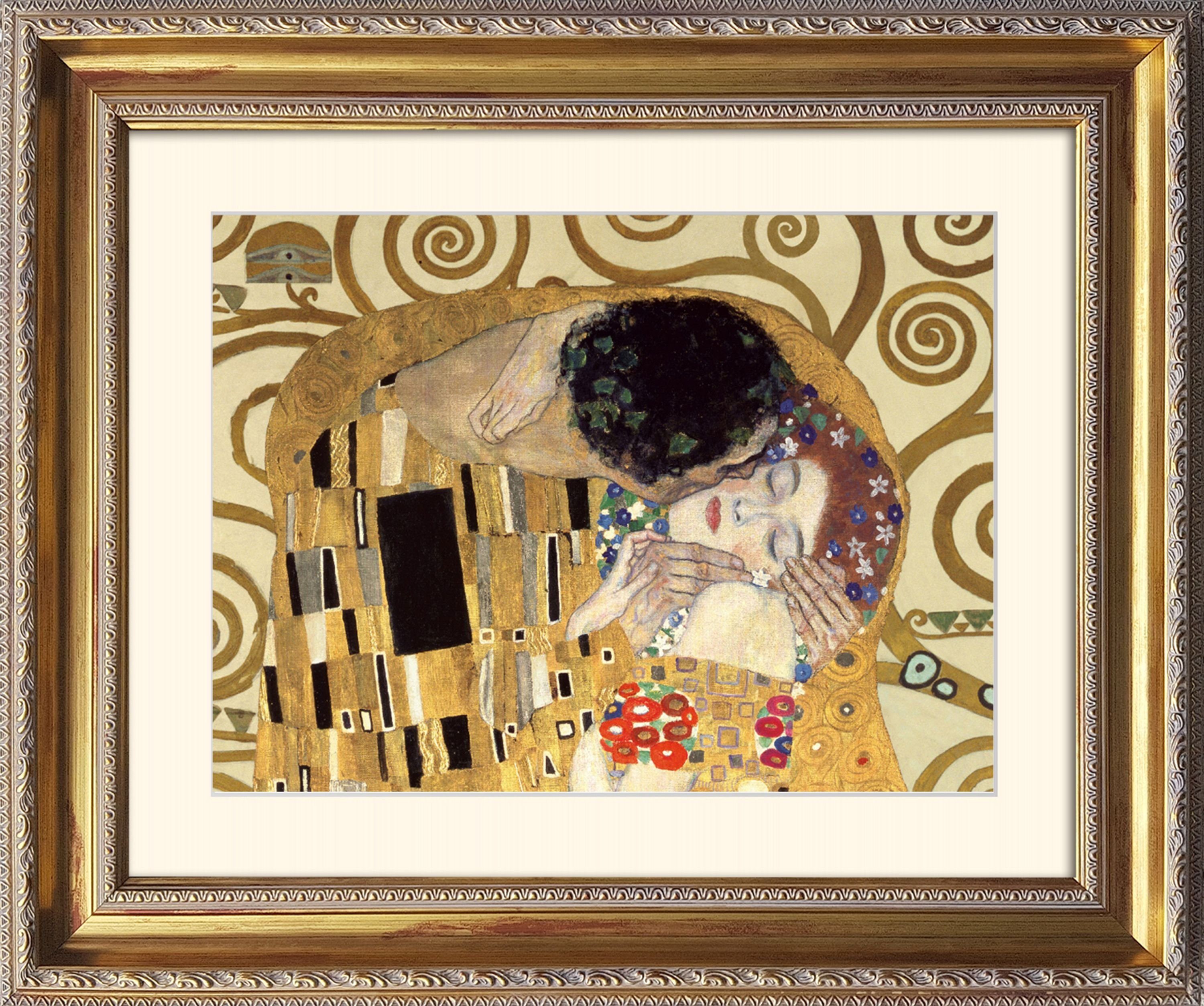 / 63x53cm mit / mit Poster Kuss Gustav gerahmt artissimo Bild Klimt Der The Barock-Rahmen Klimt: Bild Wandbild, Rahmen Kiss /