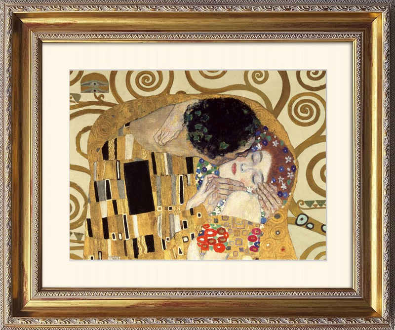 artissimo Bild mit Rahmen Klimt Bild mit Barock-Rahmen / Poster gerahmt 63x53cm / Wandbild, Gustav Klimt: The Kiss / Der Kuss