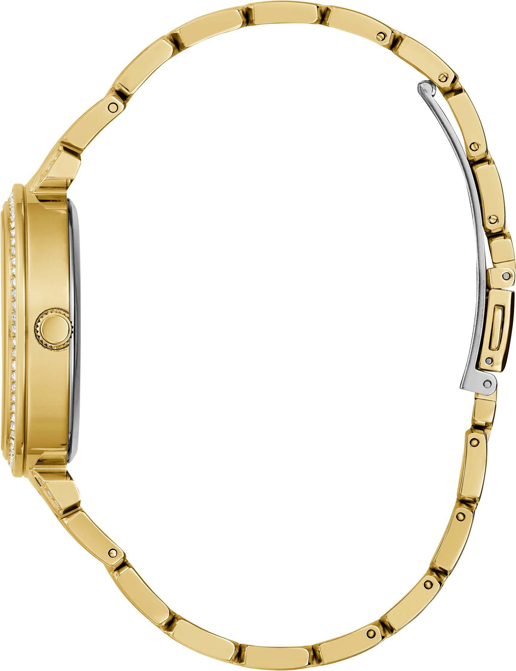 Guess Quarzuhr LILY GW0528L2, Armbanduhr, Damenuhr, analog, Kristallsteine, Edelstahlarmband