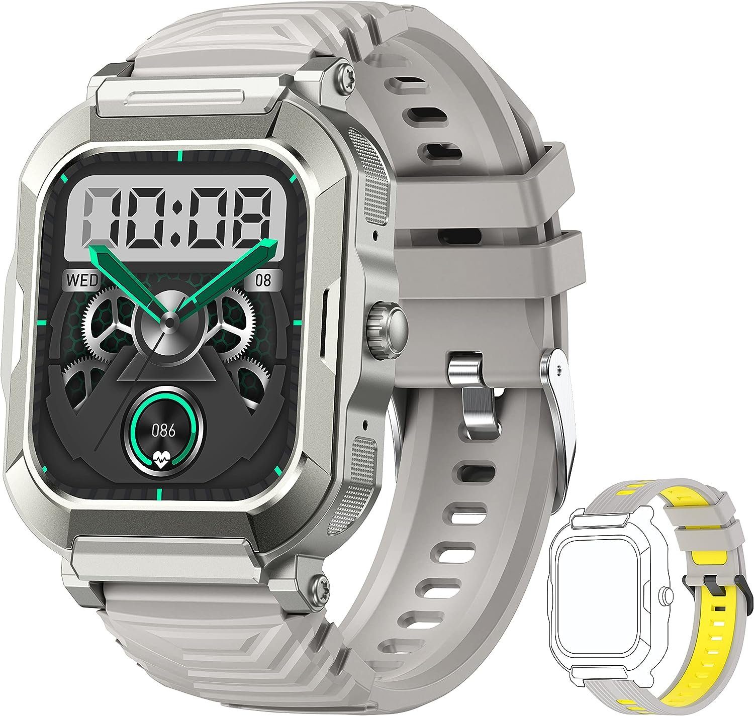 Popglory Smartwatch (1,91 Zoll, Android iOS), Herren mit Telefonfunktion HD  Fitness Tracker 100 Sportmodi Armbanduhr
