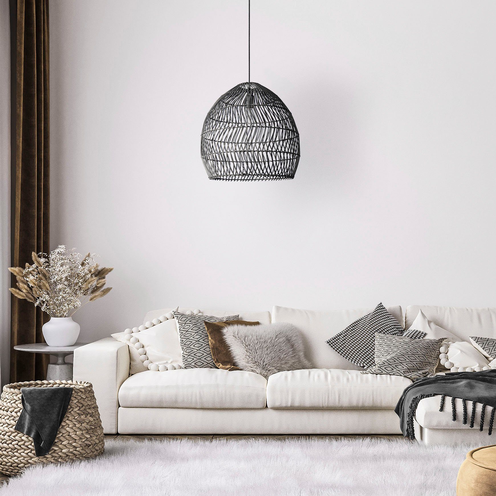 ORNA, Modern ohne Esszimmerlampe Paco Home Boho Pendellampe Rattan Natur Leuchtmittel, Vintage E27 Korb Pendelleuchte