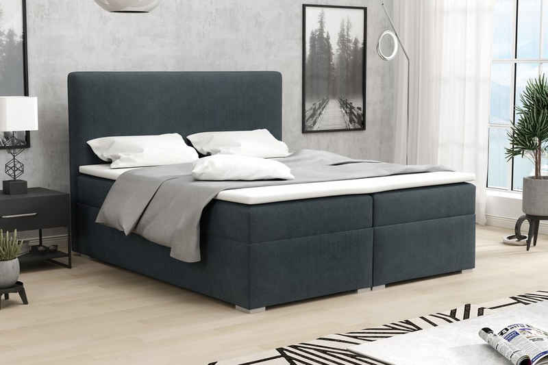 Deine Möbel 24 Boxspringbett Polsterbett Komplettbett Hotelbett BASIC (Ehebett Bett inkl. Matratzen H3 oder H4 zur Auswahl), 120x200 140x200 160x200 180x200 200x200 inkl. Bettkasten und Topper