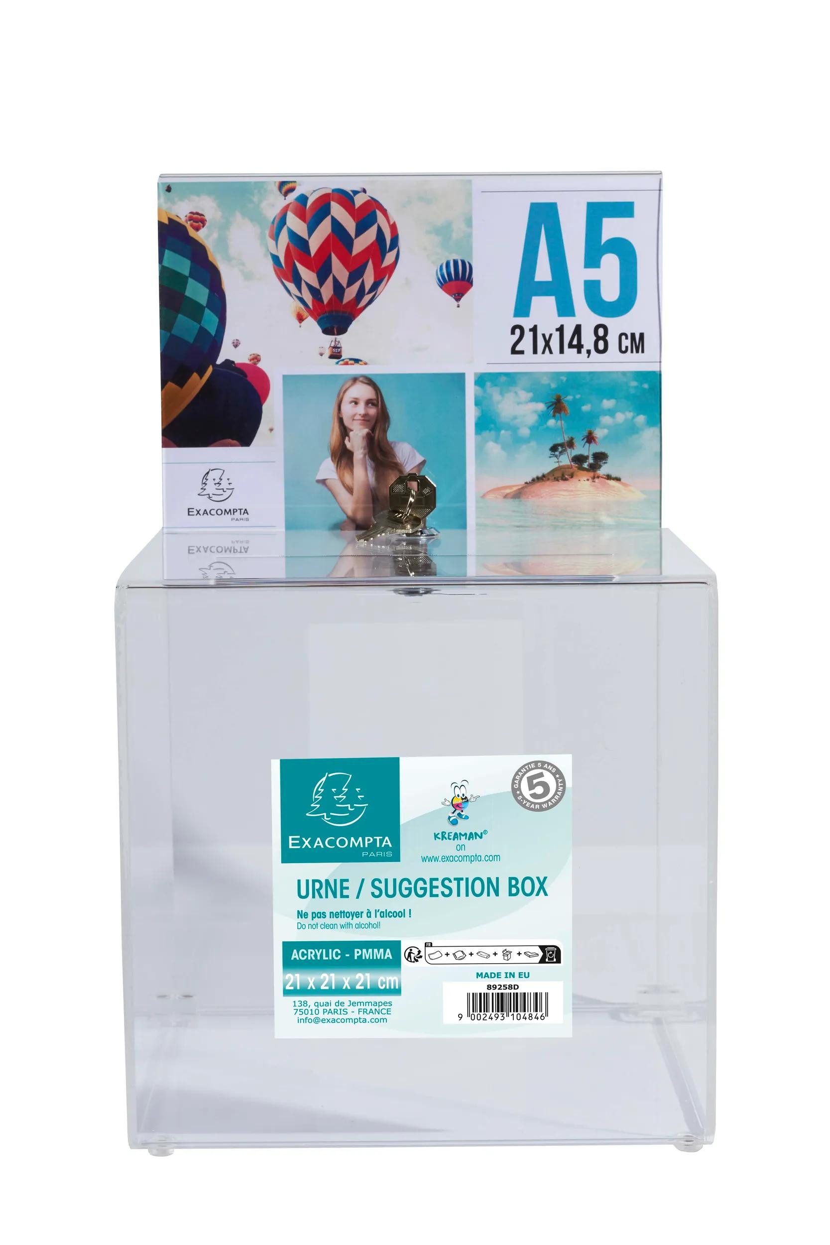 EXACOMPTA Zeitungsständer abschließbare Urne 21cm, mit Kopfblende A5 - Kristall - 89258D, Tischständer