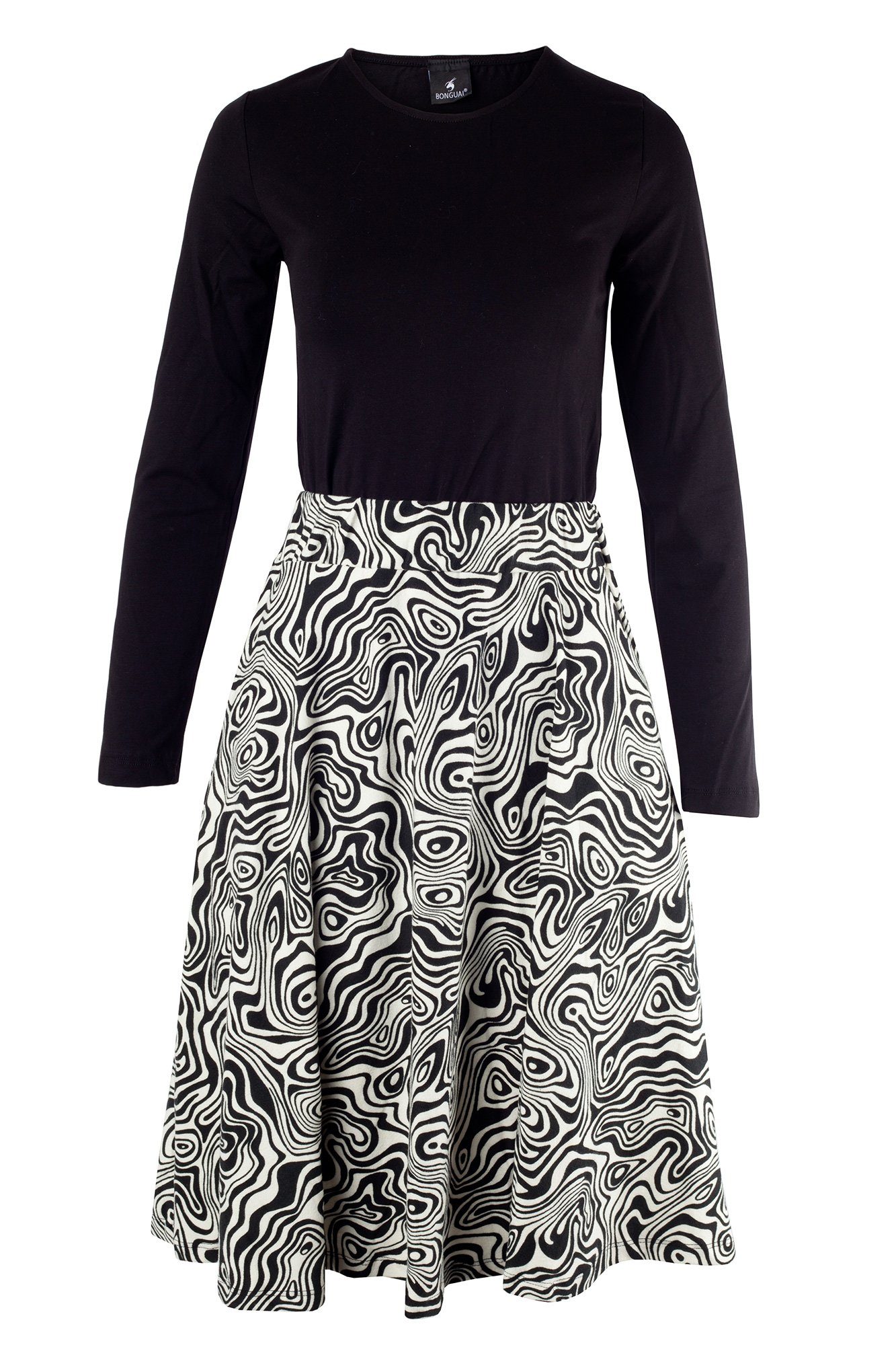 Midikleid Kleid mit Langarm Wellen Taschen Bongual 2-in-1 Muster