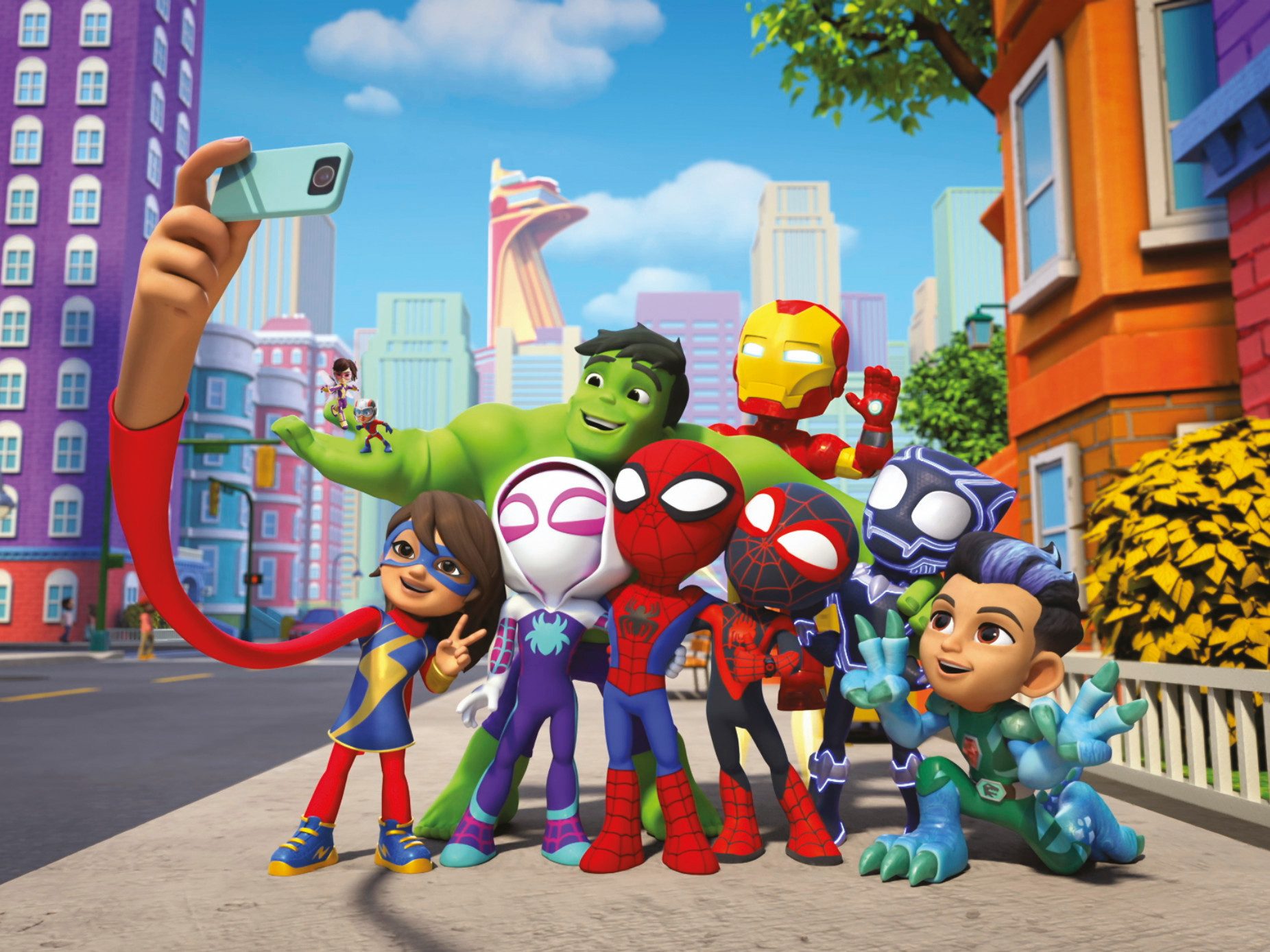 Komar Leinwandbild Spidey and His Amazing Friends Selfie - Größe 40 x 30 cm, Comic (1 St), Keilrahmenbild mit Echtholzrahmen, Kinderzimmer