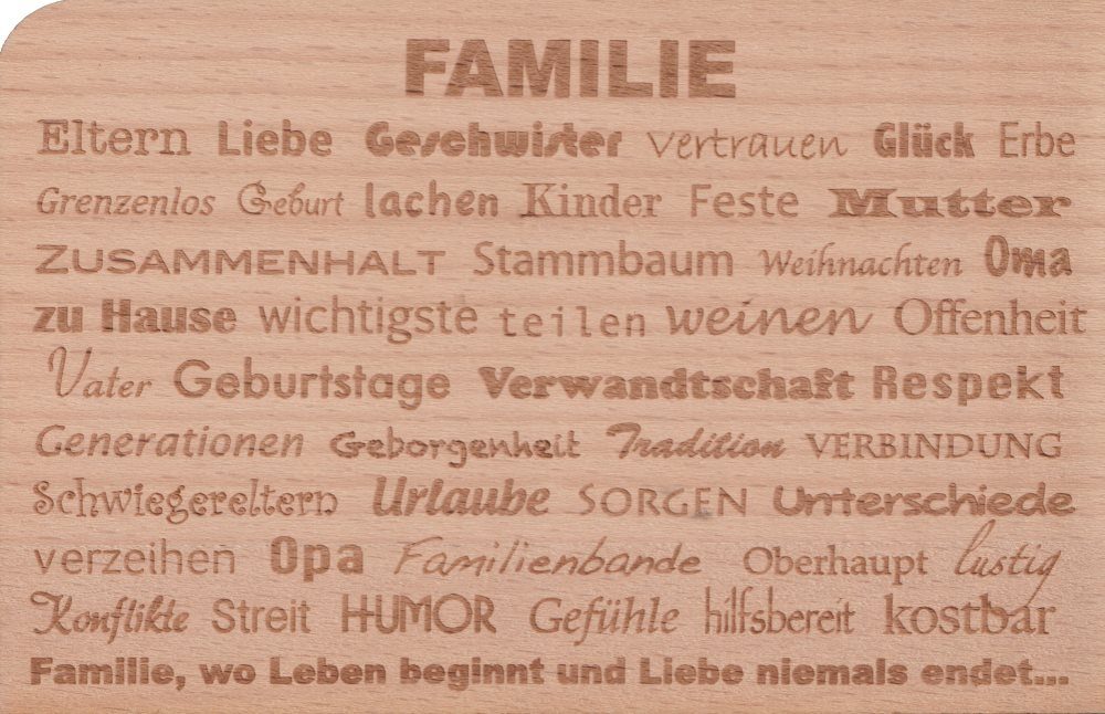 . Holzpostkarte ... . Eltern . Geschwister Vertrauen" Postkarte Liebe "Familie