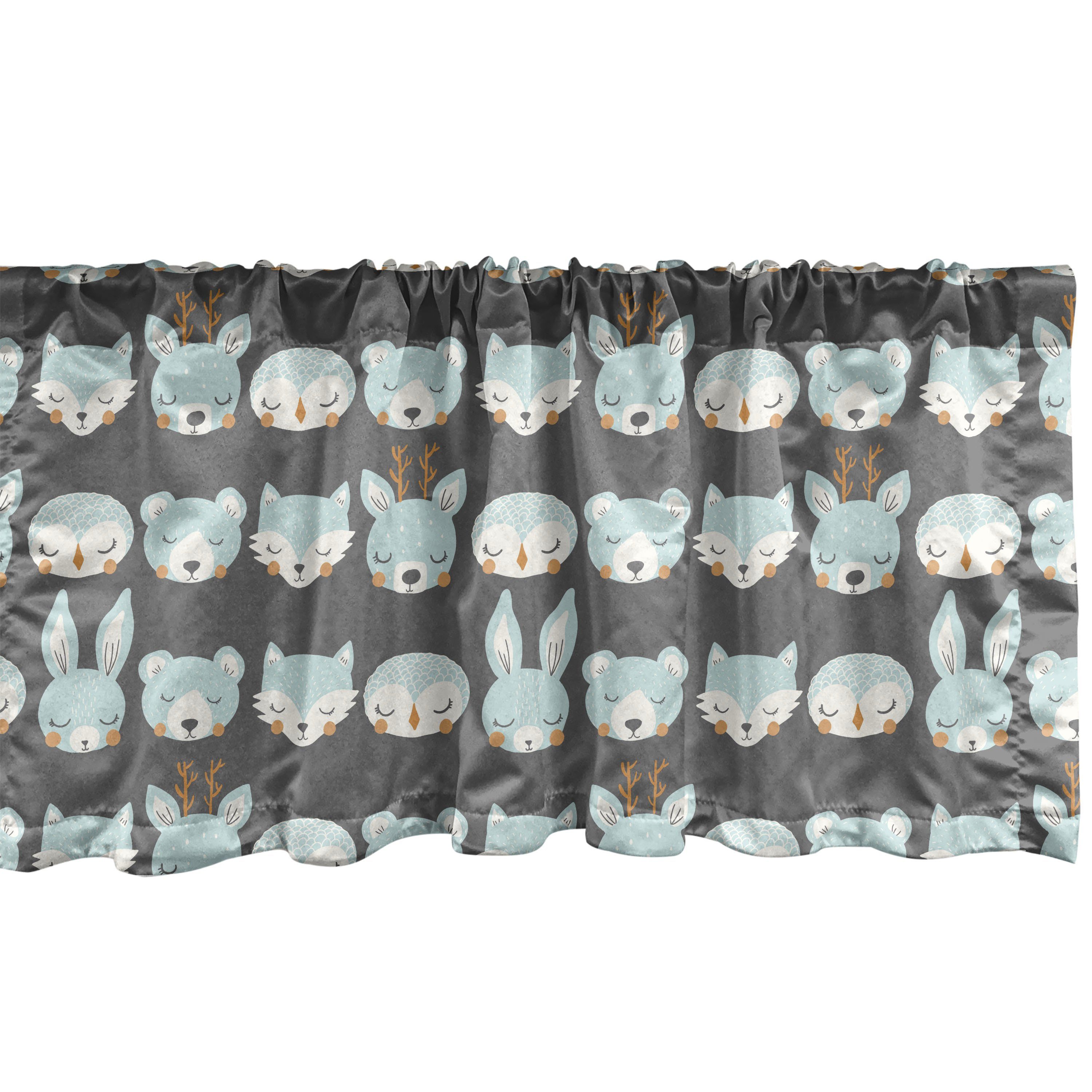 Scheibengardine Vorhang Volant für Küche Schlafzimmer Dekor mit Stangentasche, Abakuhaus, Microfaser, Wald Wild Forest Tierköpfe