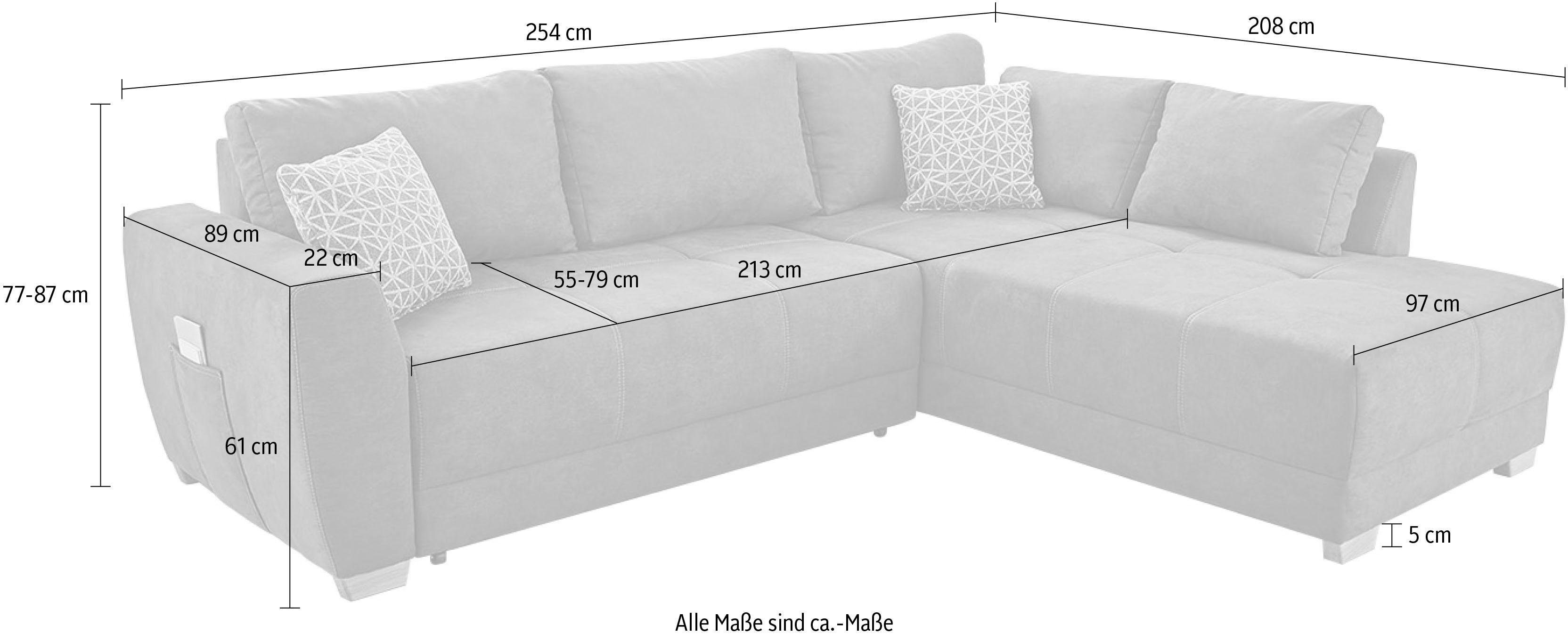 Ecksofa Luzern, Gruppe Bettfunktion Jockenhöfer braun geräumigen mit und Bettkasten