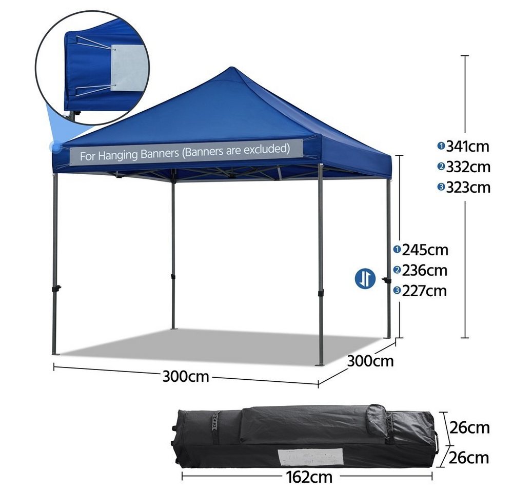 Thumbnail - Yaheetech Faltpavillon 3x3m, Pavillon inkl. Tasche mit Rollen, höhenverstellbar