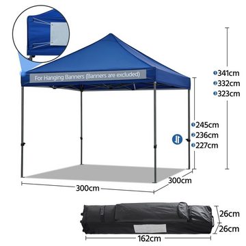 Yaheetech Faltpavillon, 3x3m Pavillon inkl. Tasche mit Rollen