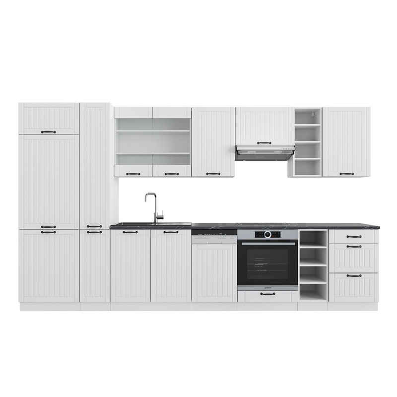 Vicco Küchenzeile Fame-Line Weiß Landhaus/Weiß, 355 mit Hochschrank ohne Arbeitsplatte, Adjustable Feet