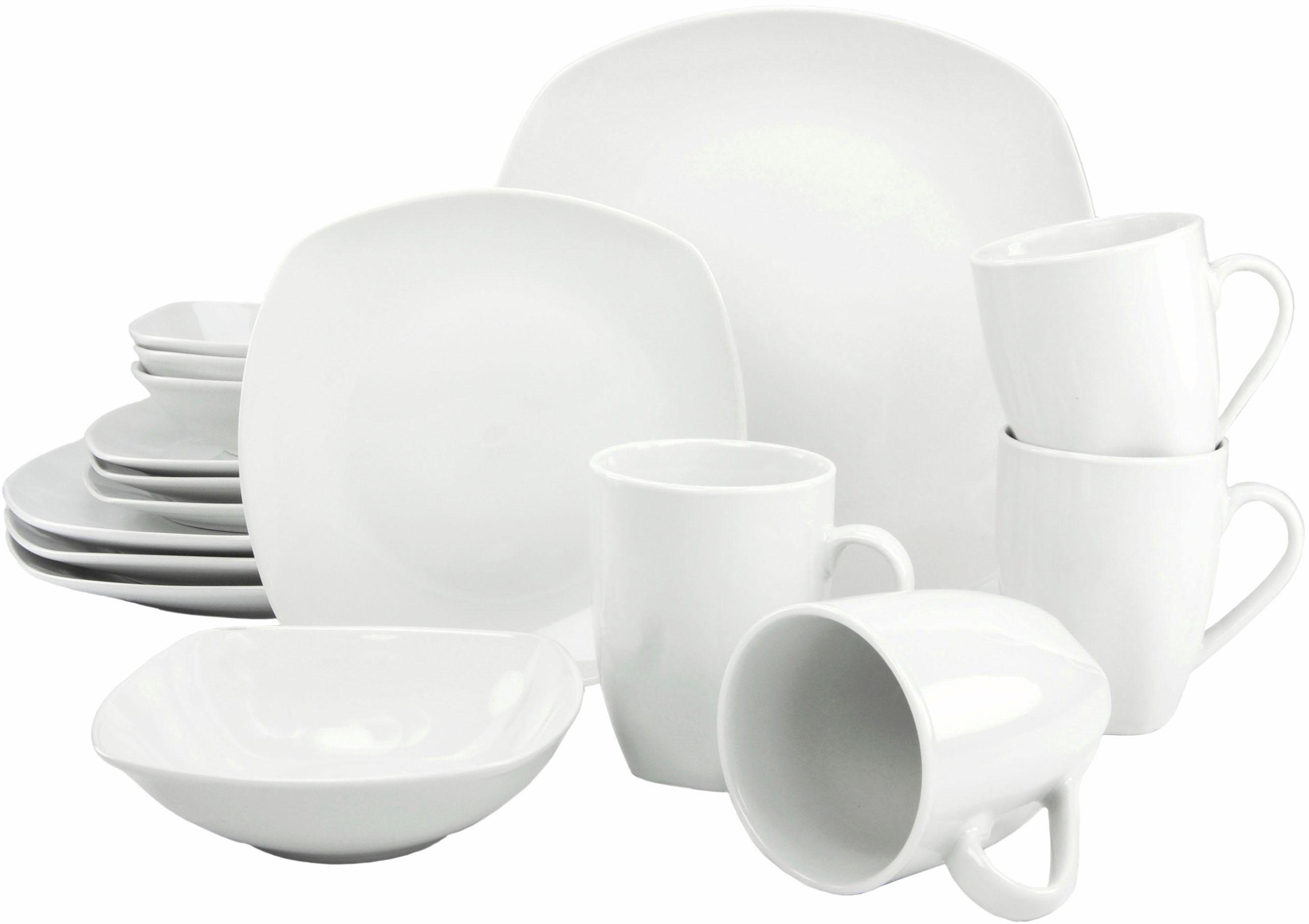 4 weiß, Geschirr-Set (16-tlg), Square für 4 Service, Porzellan, Kombiservice Teile, CreaTable 16 Personen Personen,